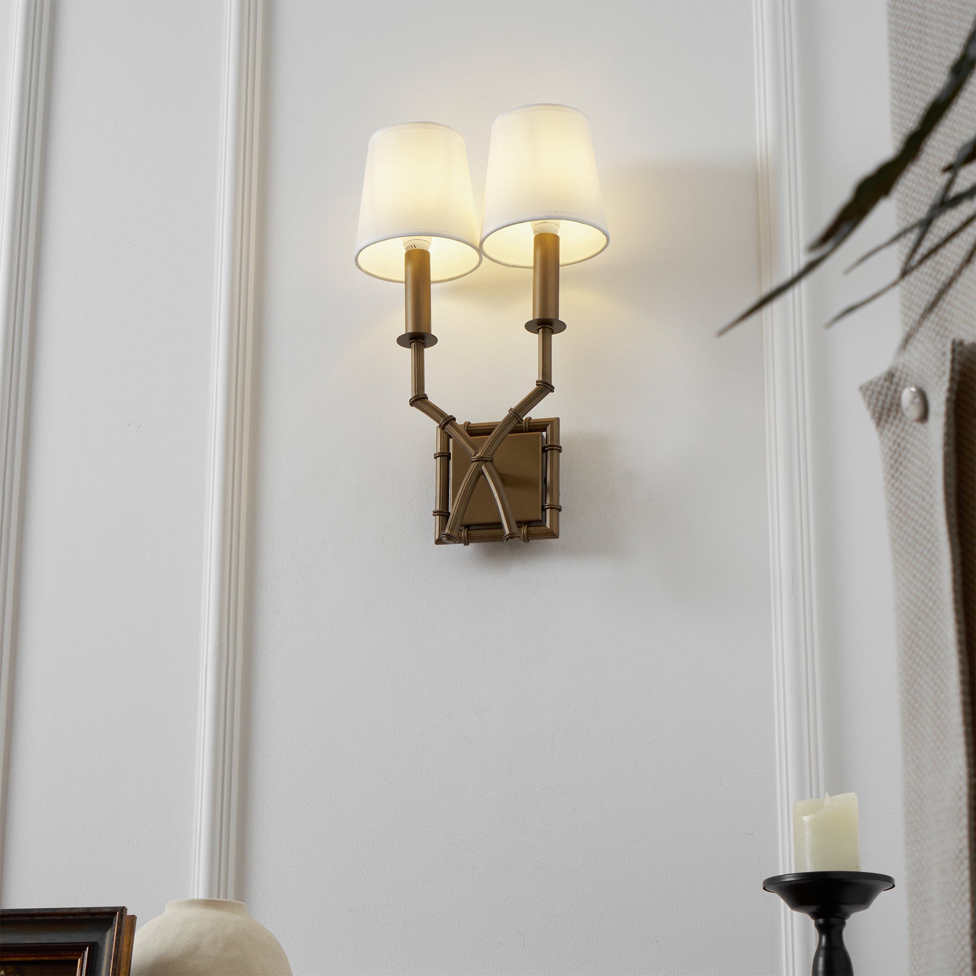 Yelp Vintage Industrial Double Arm Bamboo Fabric Sconce Wall Lamp - Letslighting