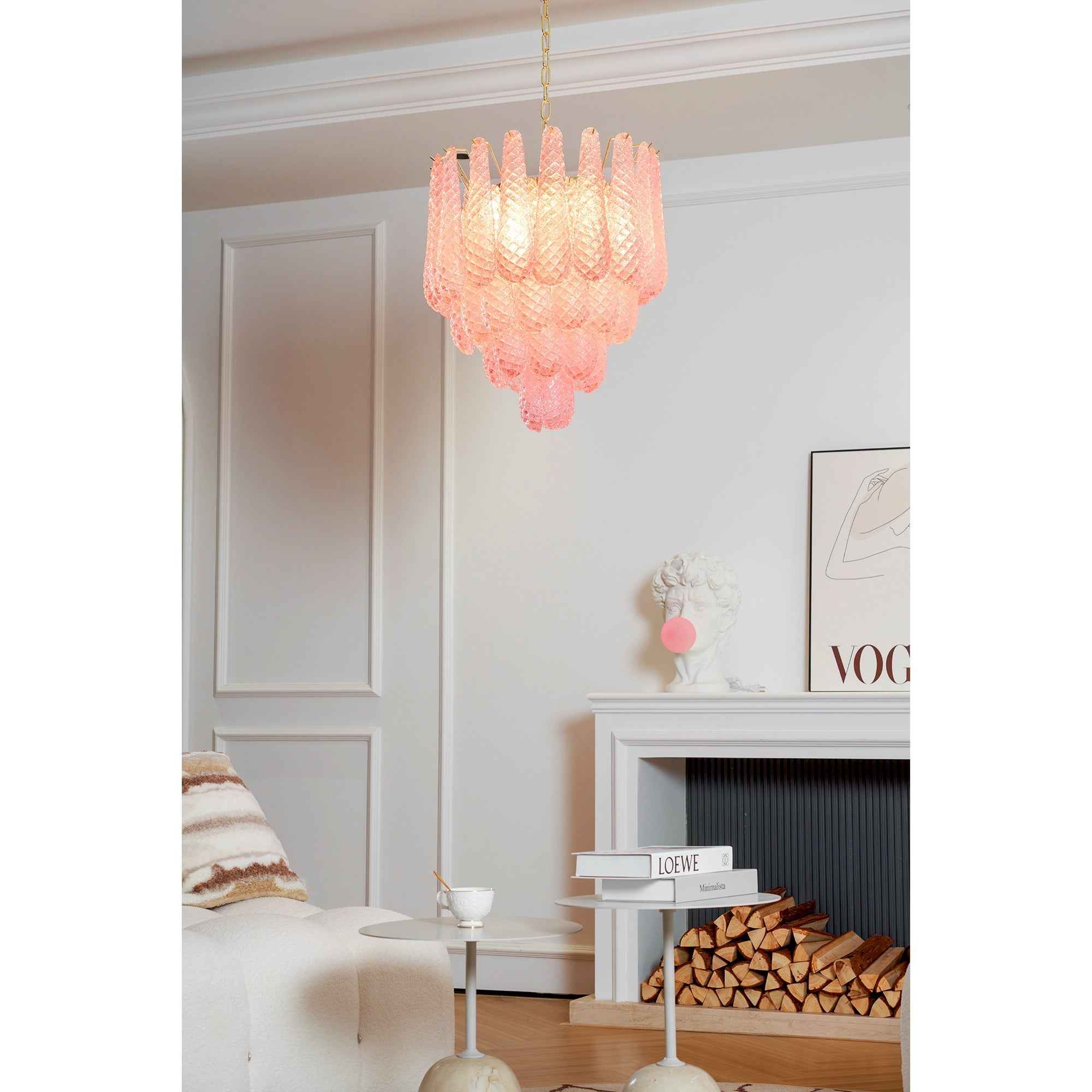 Aurora Chandelier Pink Droplet Murano Glass Diamond Pattern Waterfall