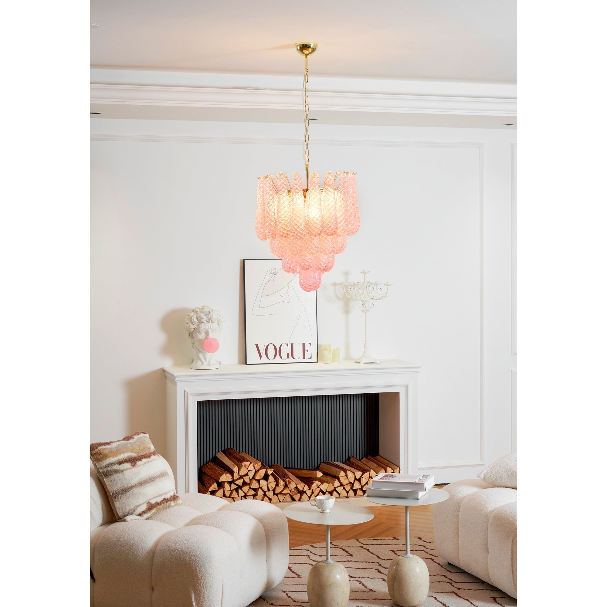 Aurora Chandelier Pink Droplet Murano Glass Diamond Pattern Waterfall