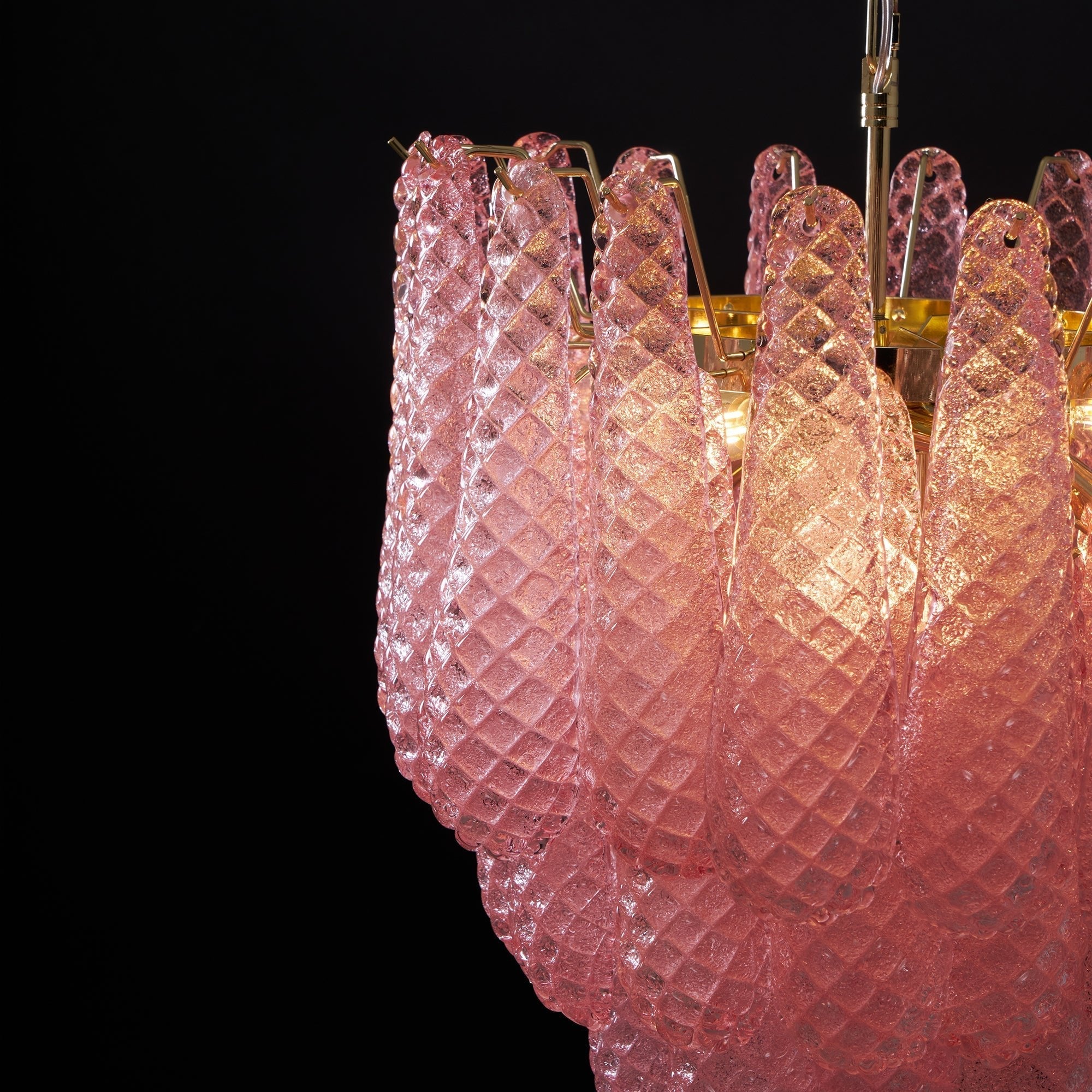 Aurora Chandelier Pink Droplet Murano Glass Diamond Pattern Waterfall
