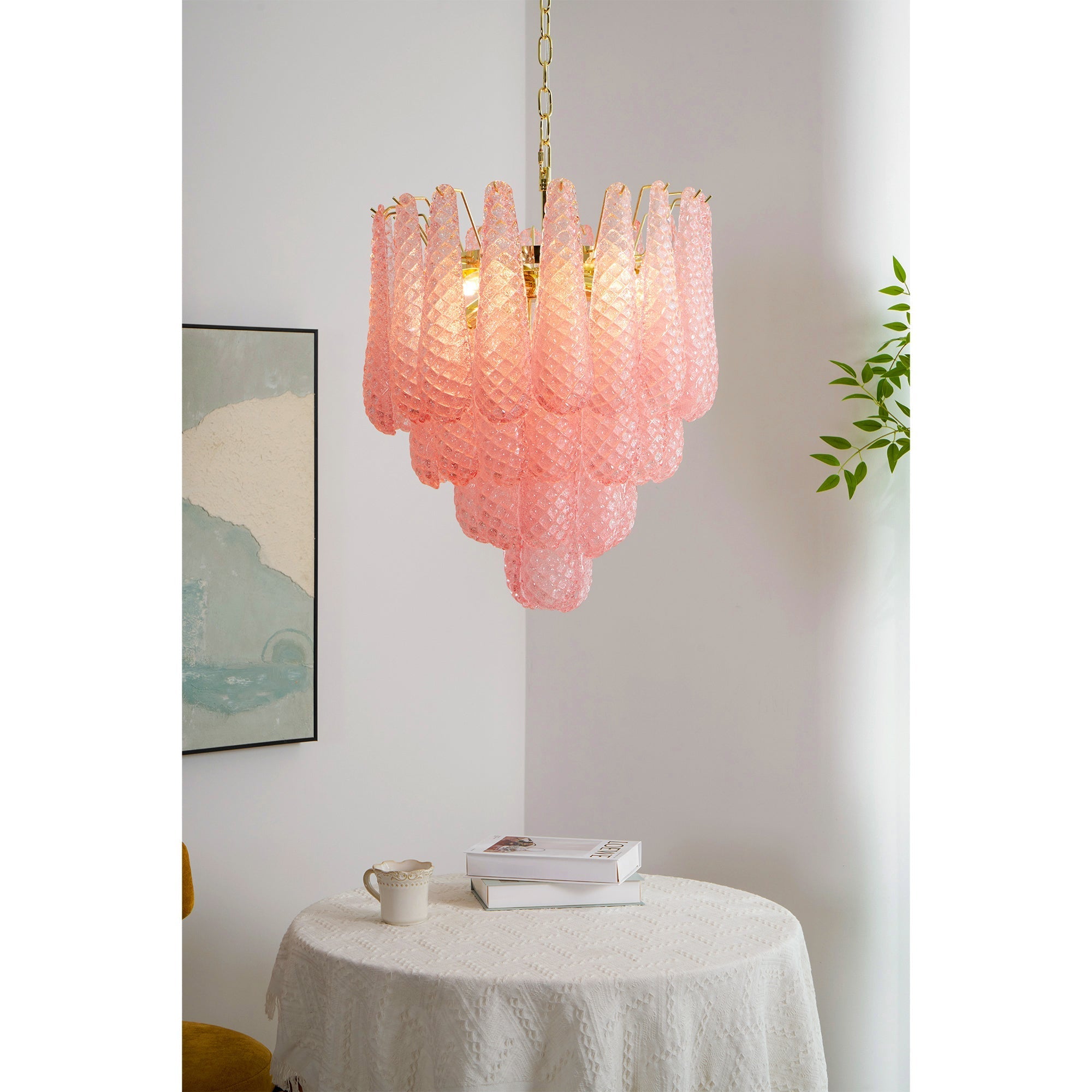 Junto Postmodern Luxury Drop Pink Glass Chandelier - Letslighting