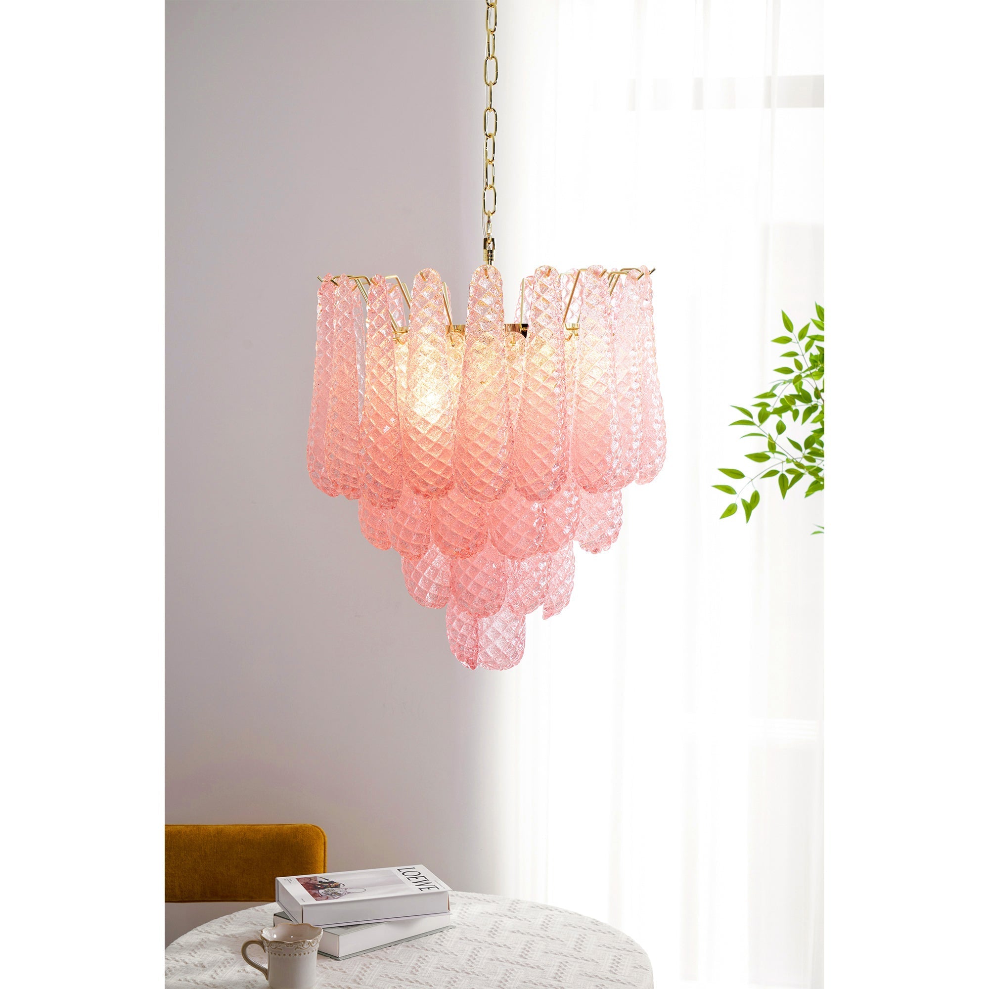Junto Postmodern Luxury Drop Pink Glass Chandelier - Letslighting