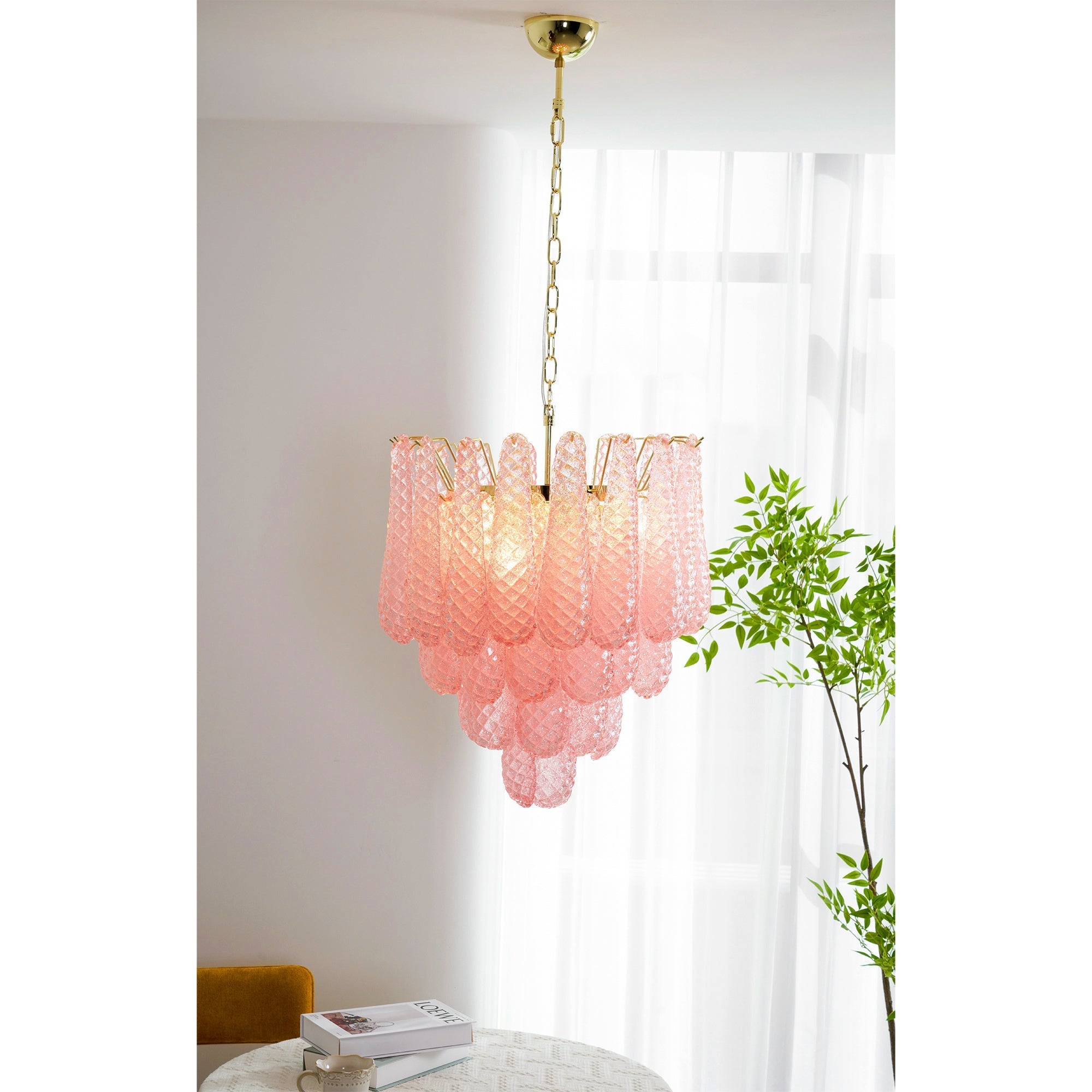 Junto Postmodern Luxury Drop Pink Glass Chandelier - Letslighting
