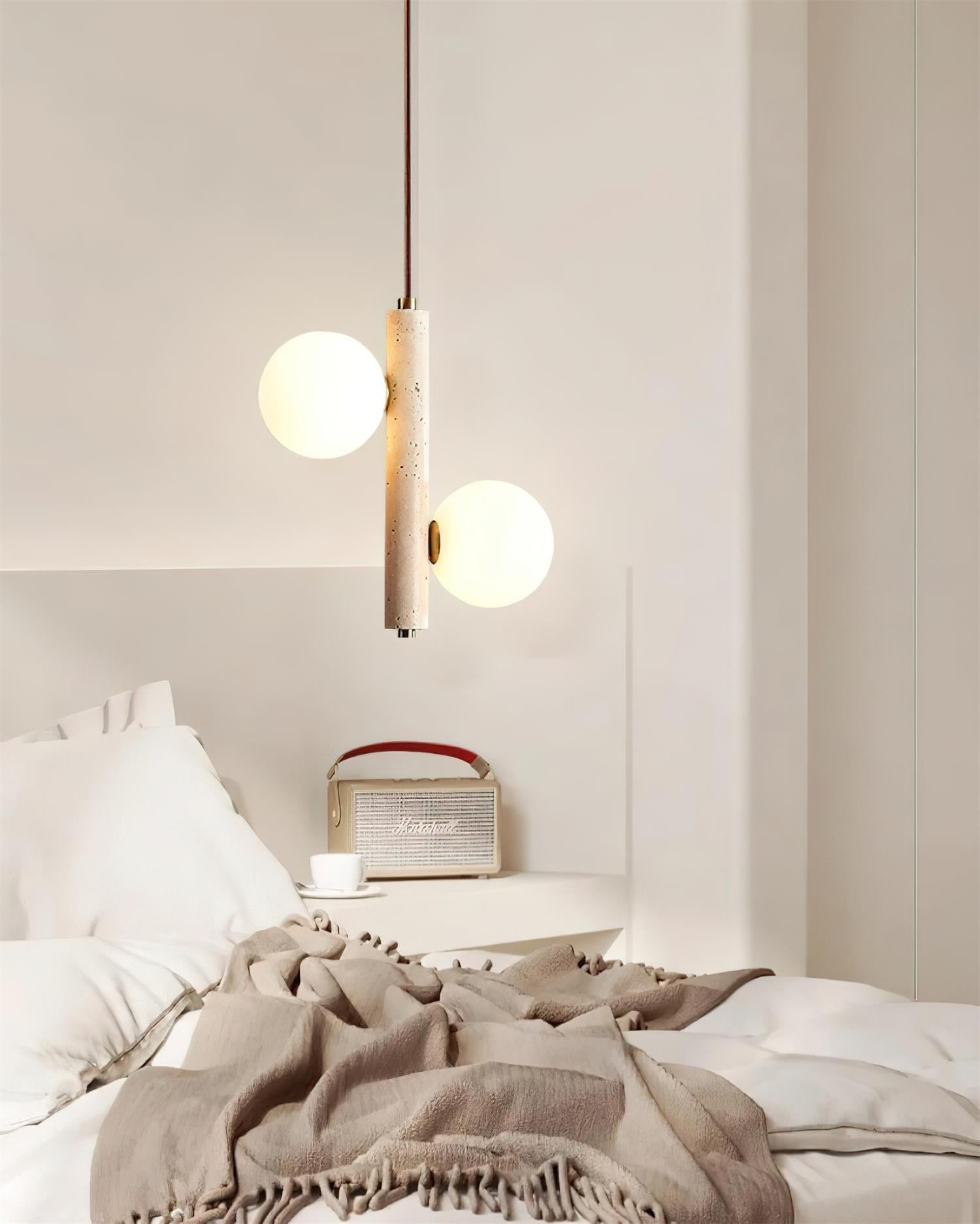 Orbitra Vertical Pendant Lamp Travertine & Glass