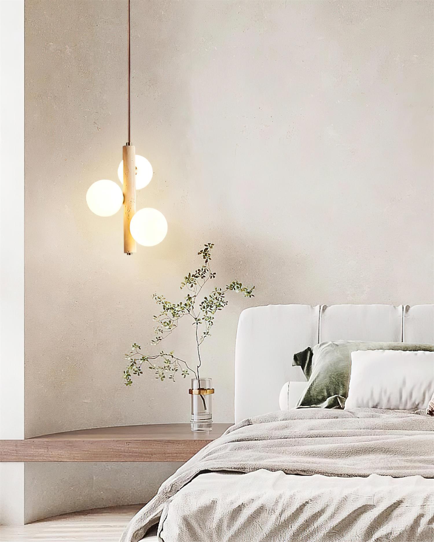 Orbitra Vertical Pendant Lamp Travertine & Glass