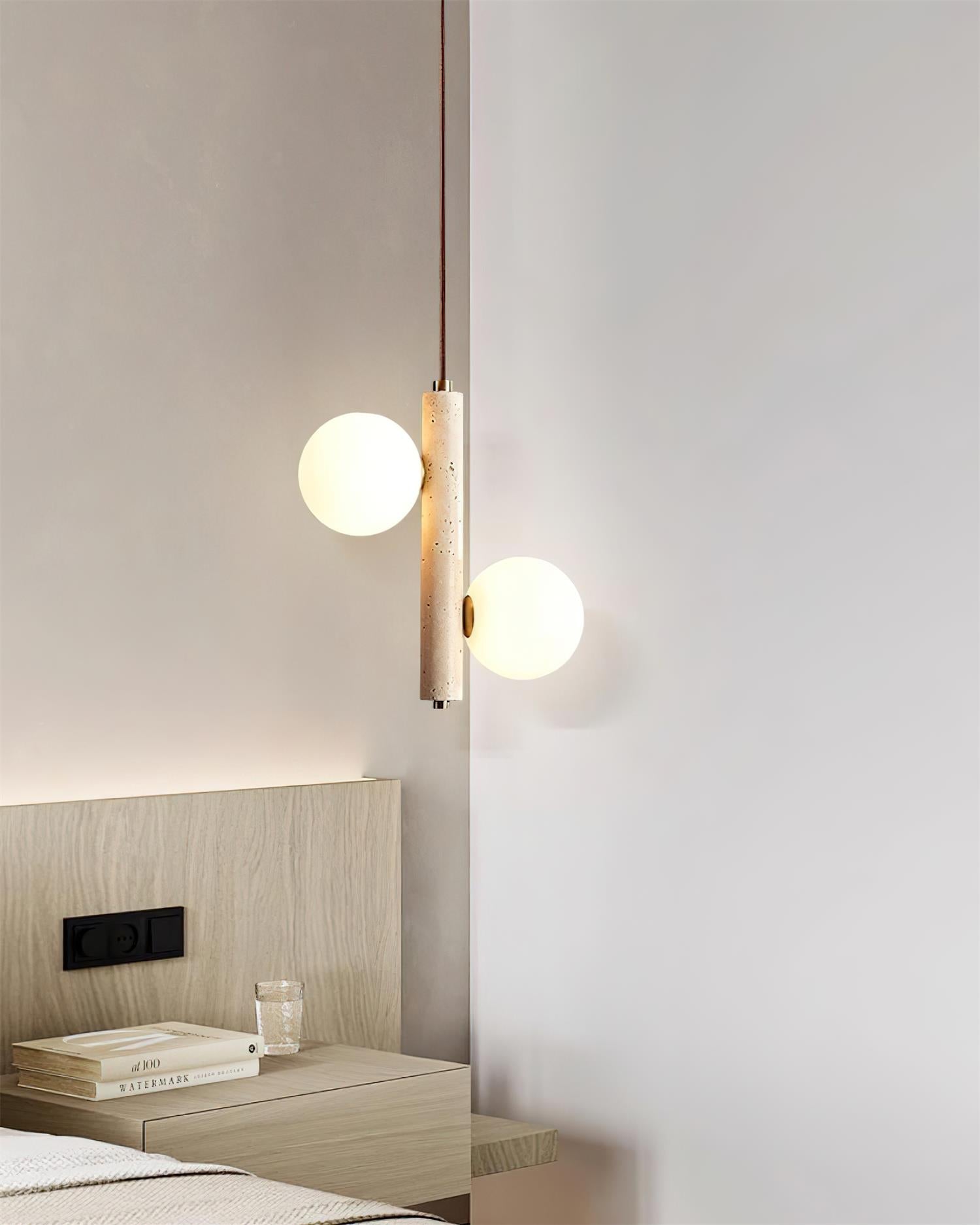 Orbitra Vertical Pendant Lamp Travertine & Glass