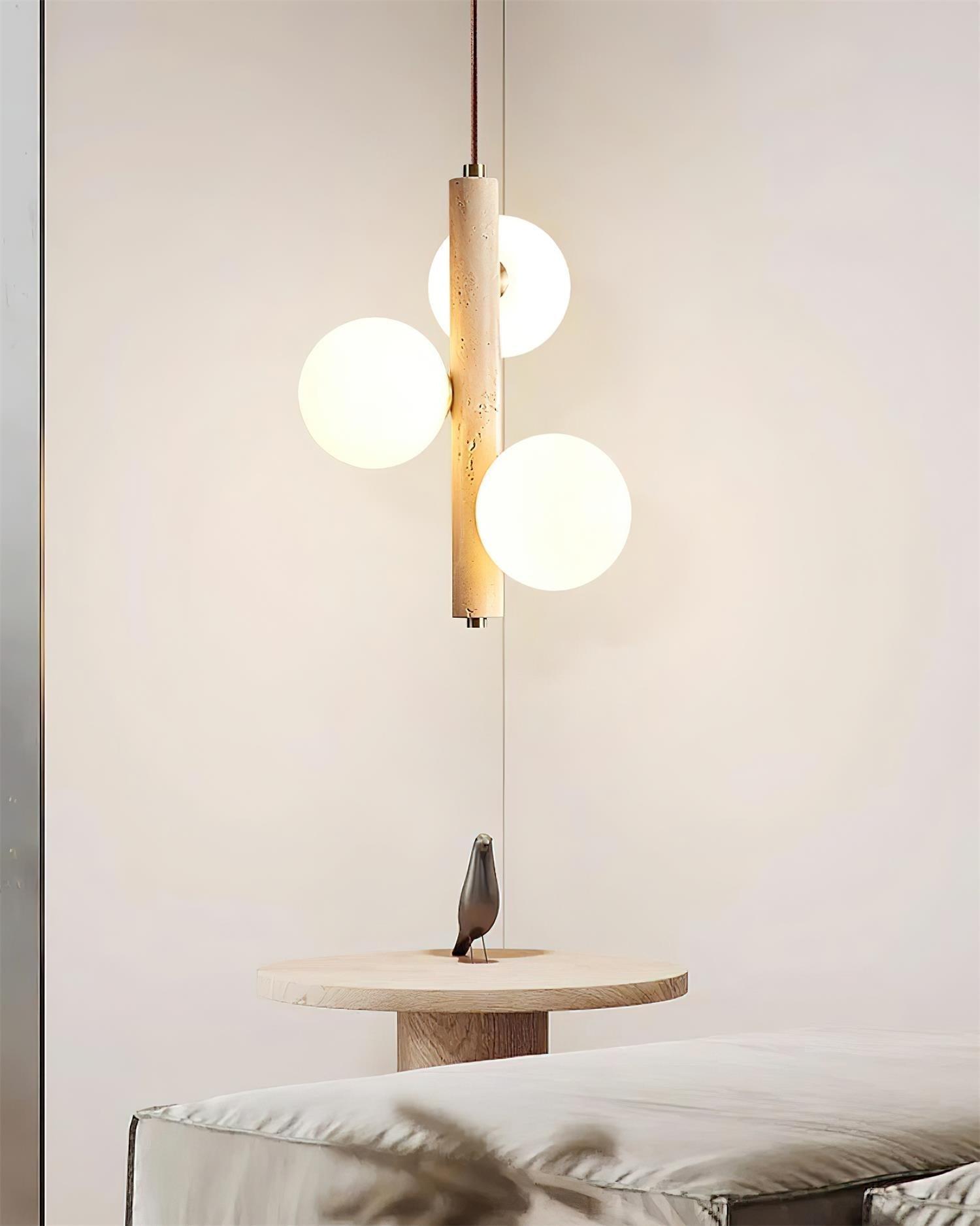 Orbitra Vertical Pendant Lamp Travertine & Glass