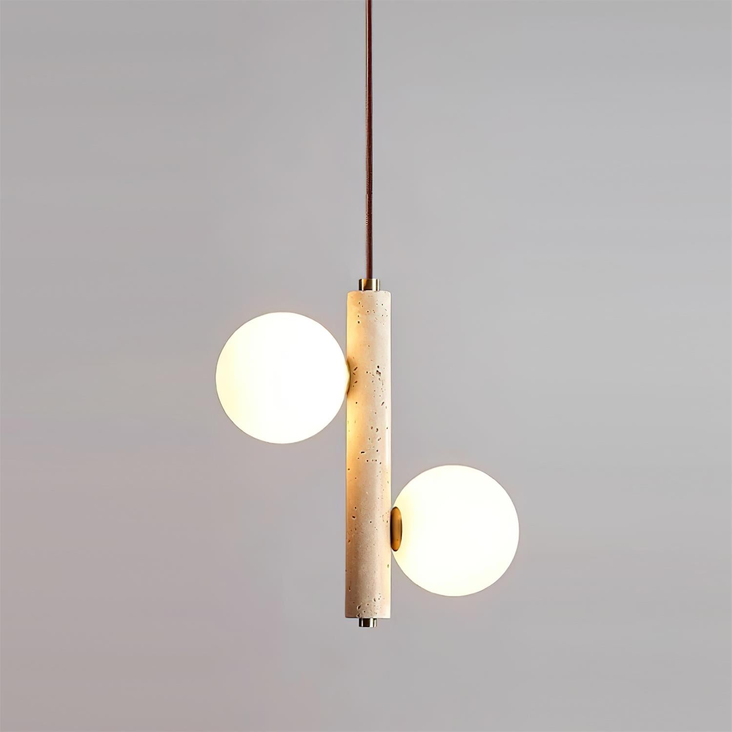 Orbitra Vertical Pendant Lamp Travertine & Glass