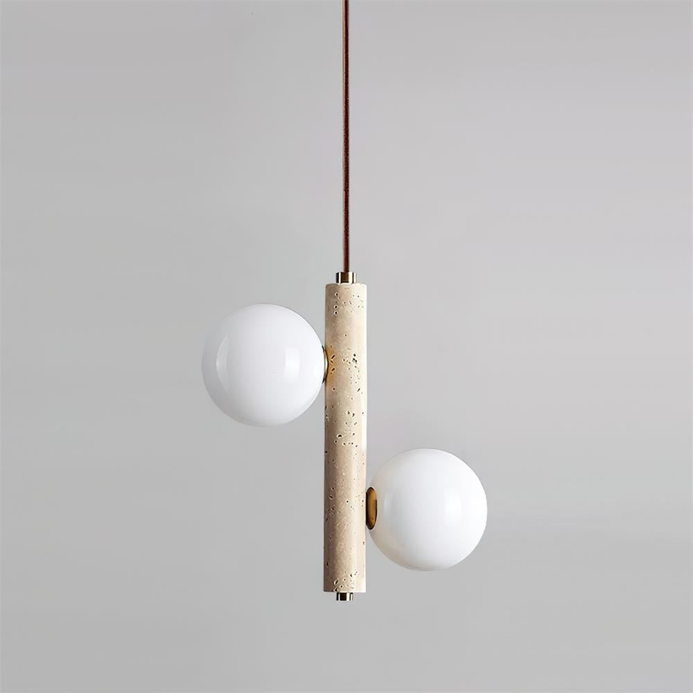 Orbitra Vertical Pendant Lamp Travertine & Glass
