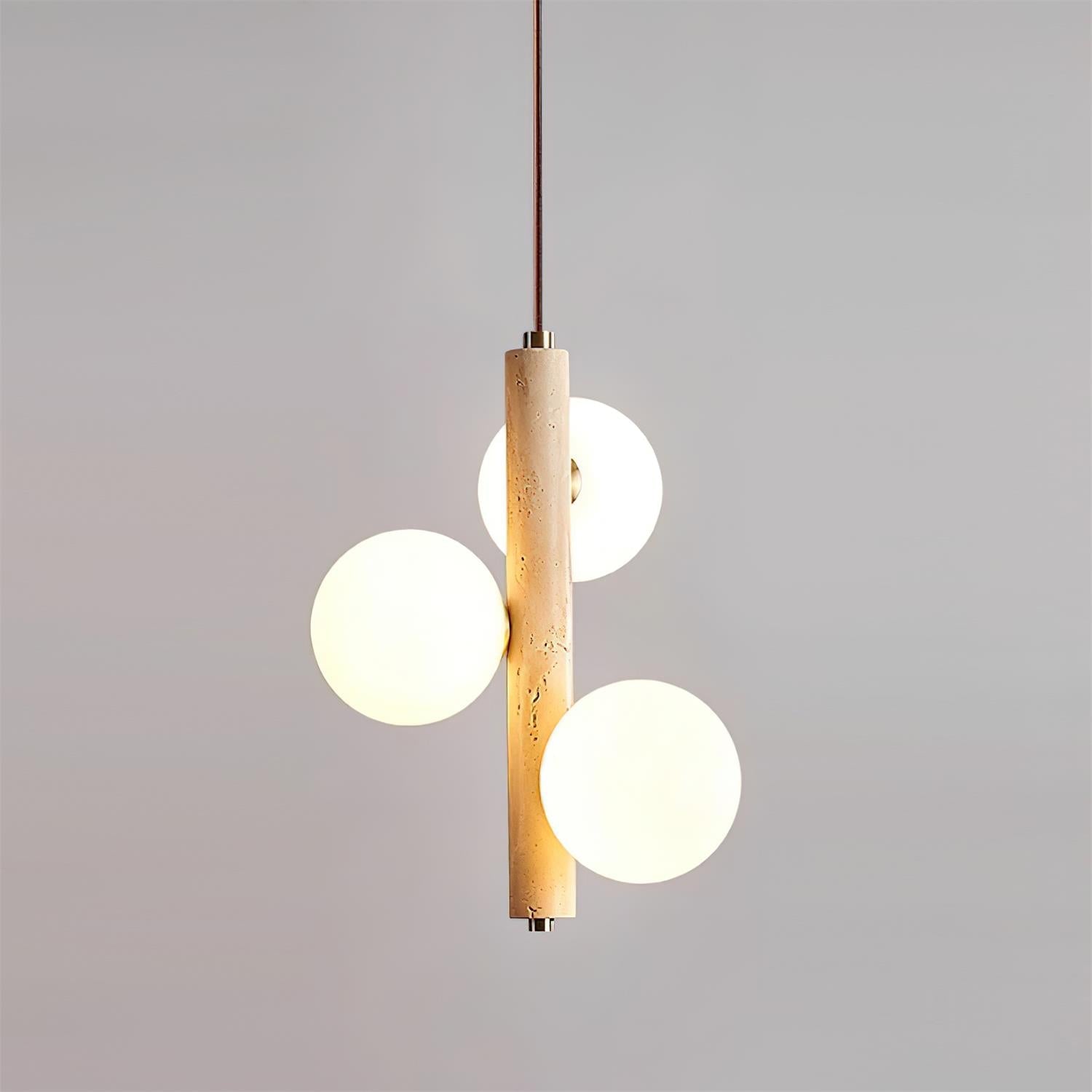 Orbitra Vertical Pendant Lamp Travertine & Glass