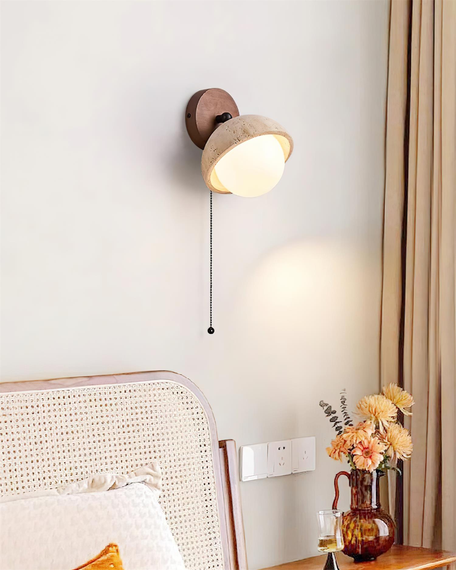 Wall Lamp Travertine and Wood Minimalist Soft Glow Modern Accent - Letslighting