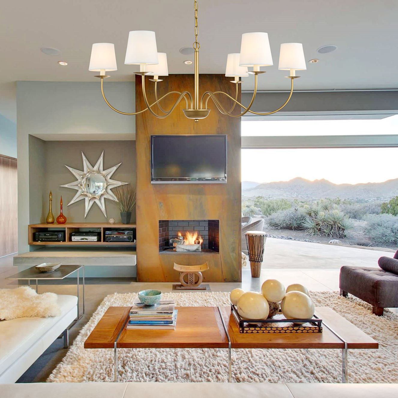 Amble Vintage Industrial Brass Fabric Chandelier - Letslighting