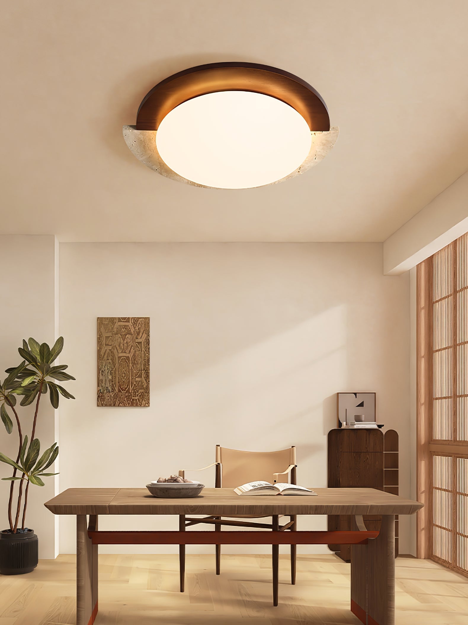 Ivnoran Arc-Rim Travertine Ceiling Light - Letslighting