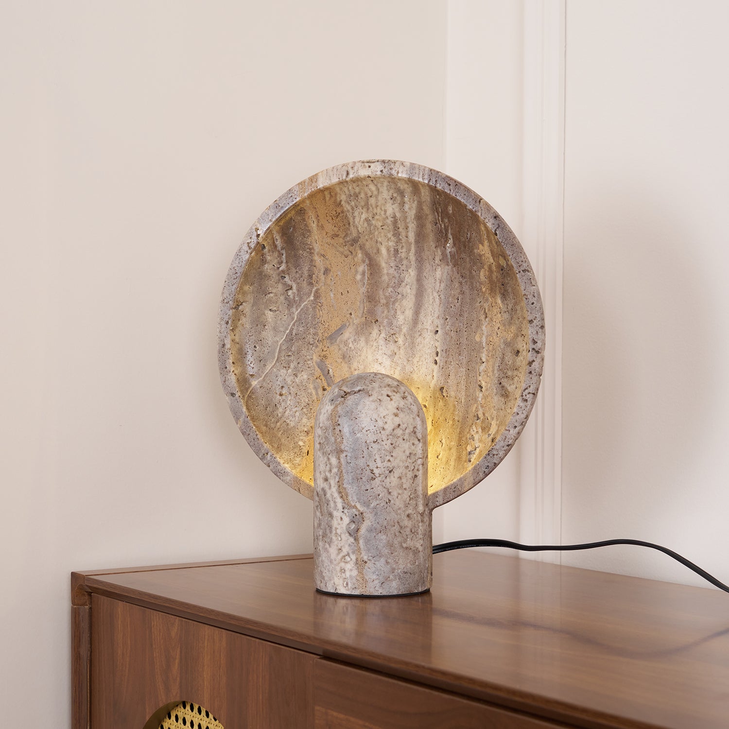 Cavenyra Saucer-Base Travertine Table Lamp - Letslighting