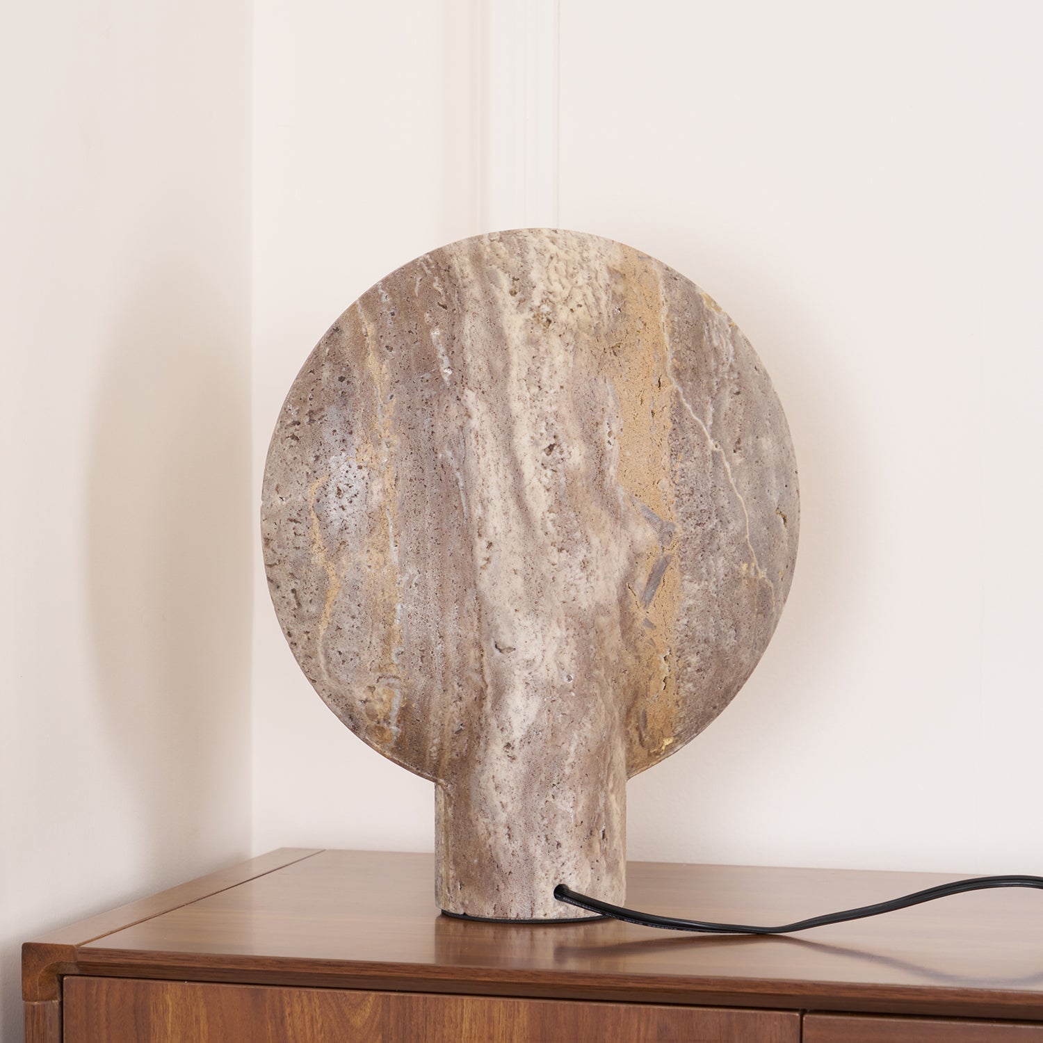Cavenyra Saucer-Base Travertine Table Lamp - Letslighting