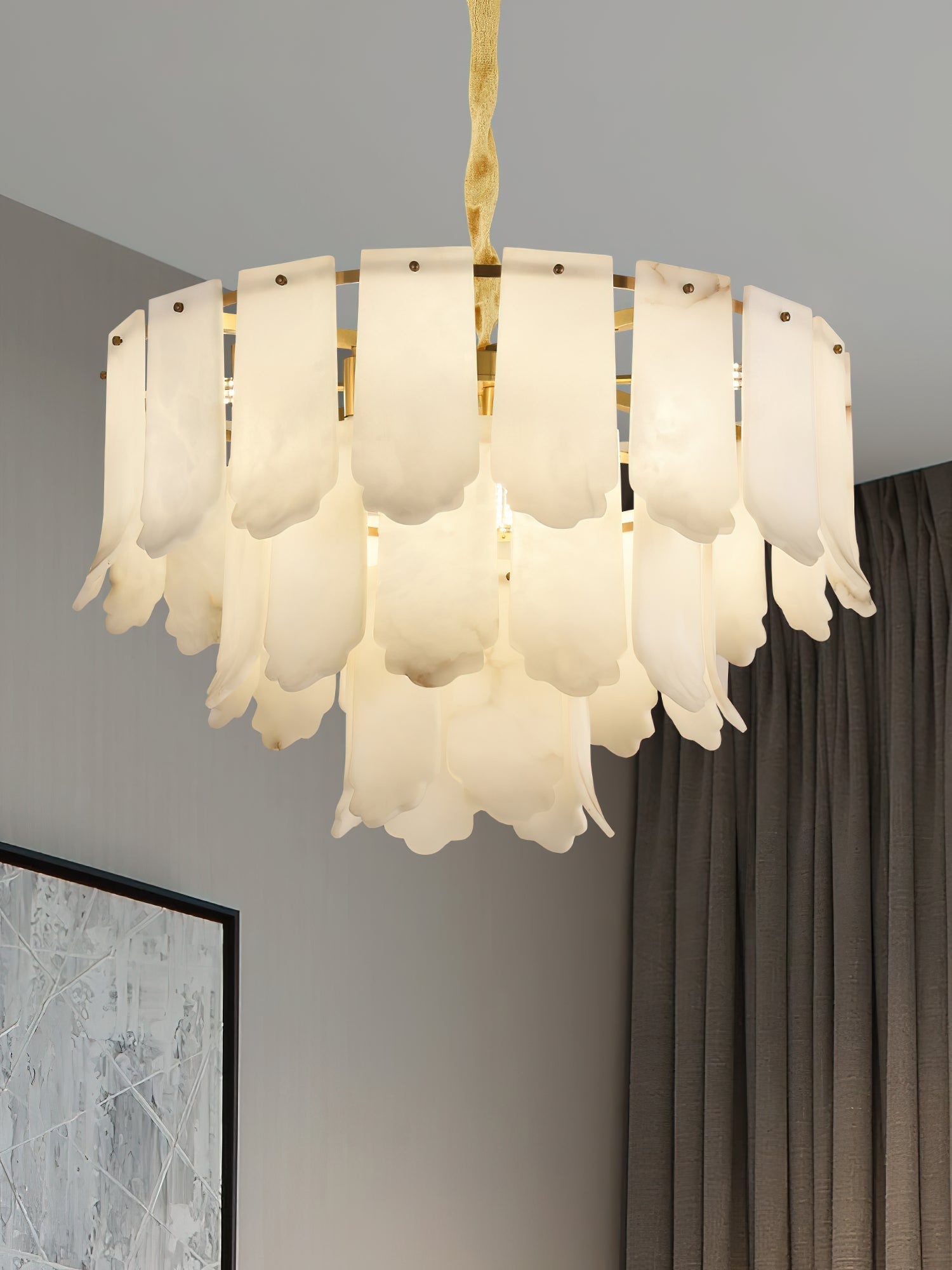 Hue Postmodern Luxury Brass Alabaster Chandelier - Letslighting
