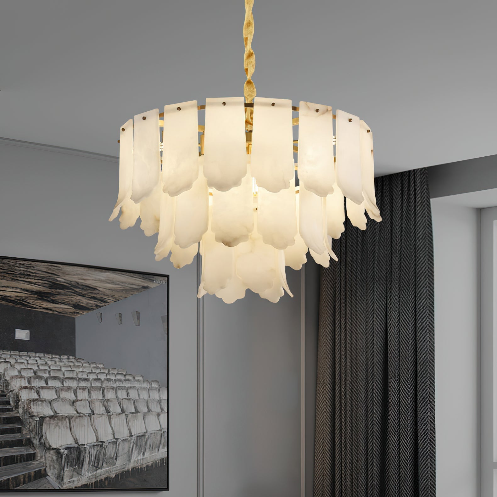 Hue Postmodern Luxury Brass Alabaster Chandelier - Letslighting