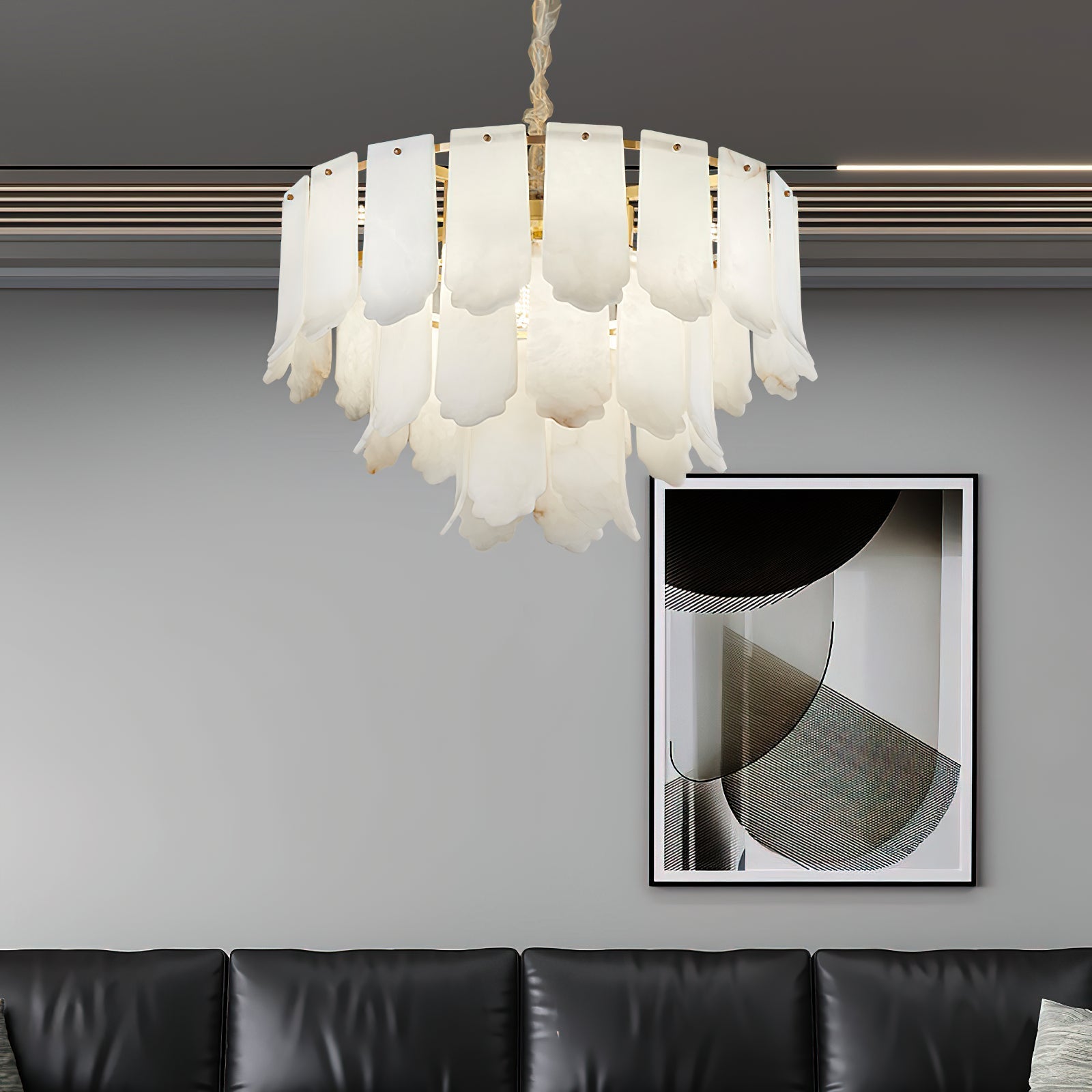 Hue Postmodern Luxury Brass Alabaster Chandelier - Letslighting