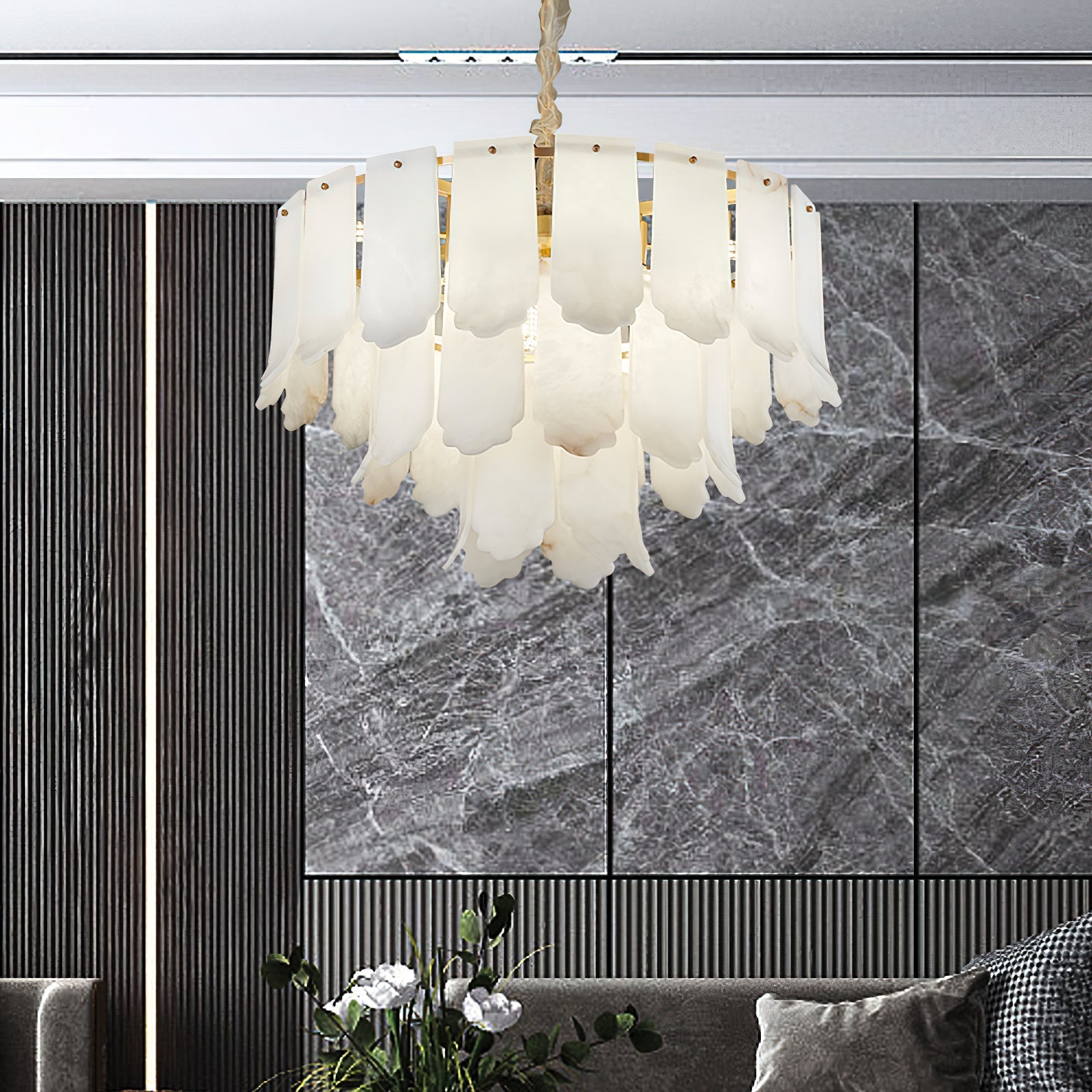Hue Postmodern Luxury Brass Alabaster Chandelier - Letslighting