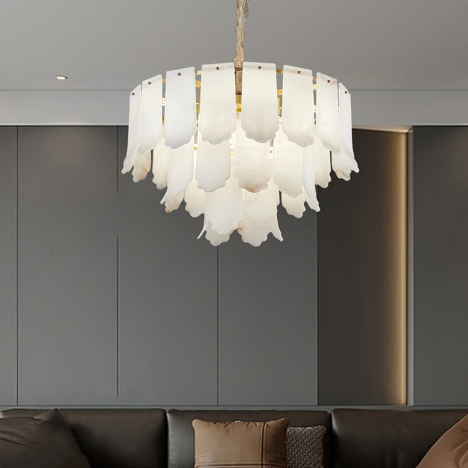 Hue Postmodern Luxury Brass Alabaster Chandelier - Letslighting