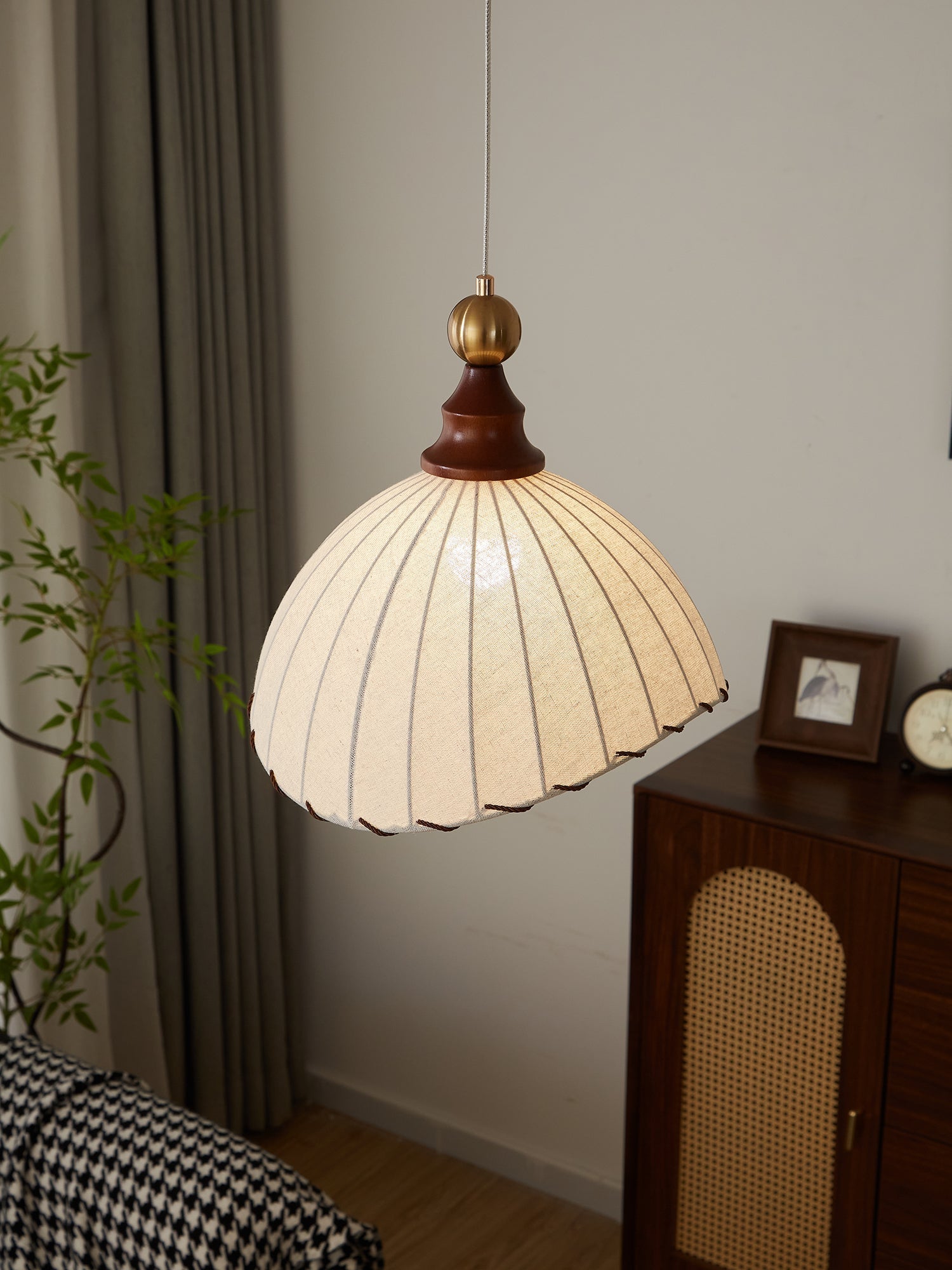 Thalira Wood Fabric Elegant Pendant Light - Letslighting