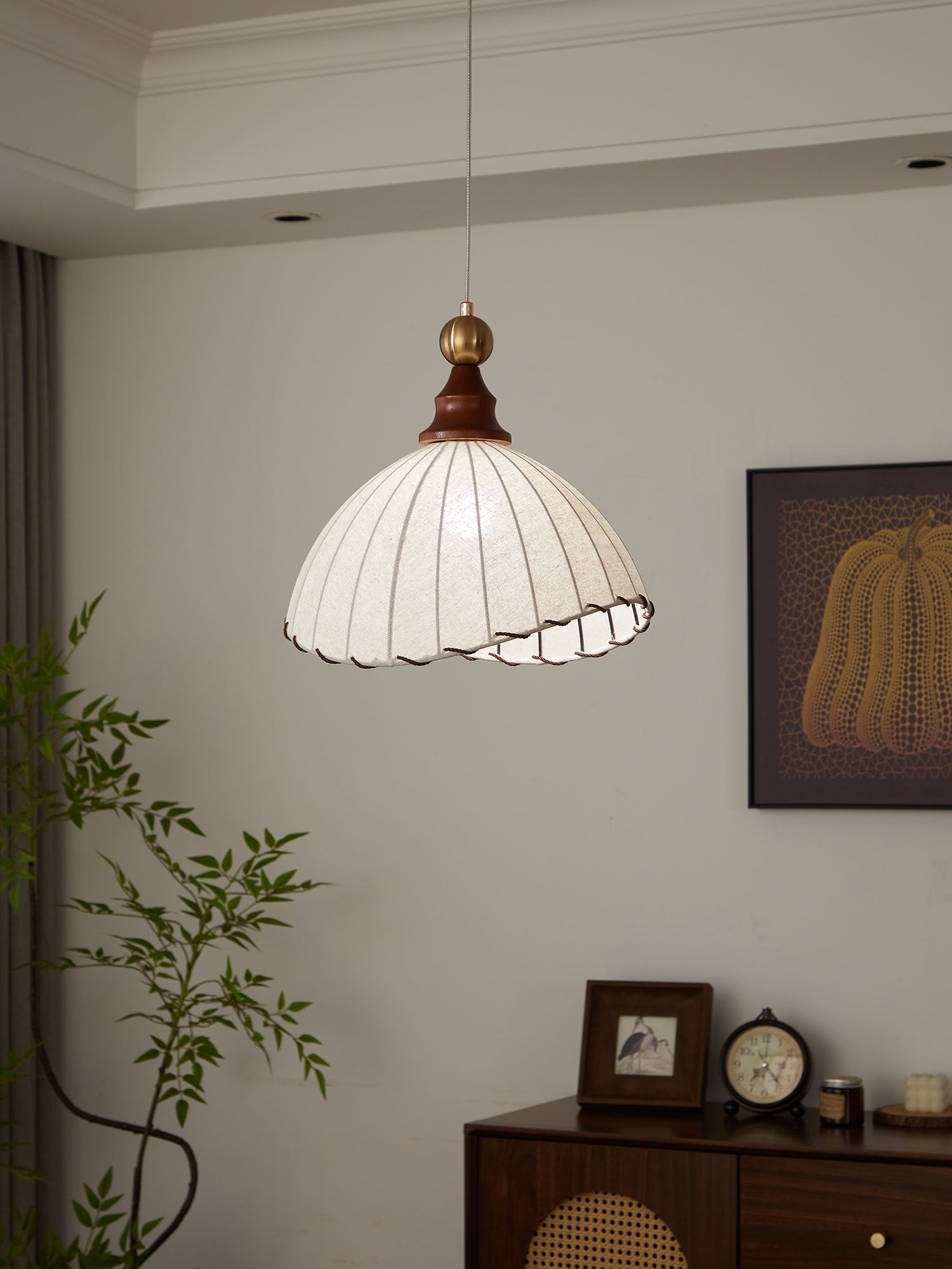 Thalira Wood Fabric Elegant Pendant Light - Letslighting