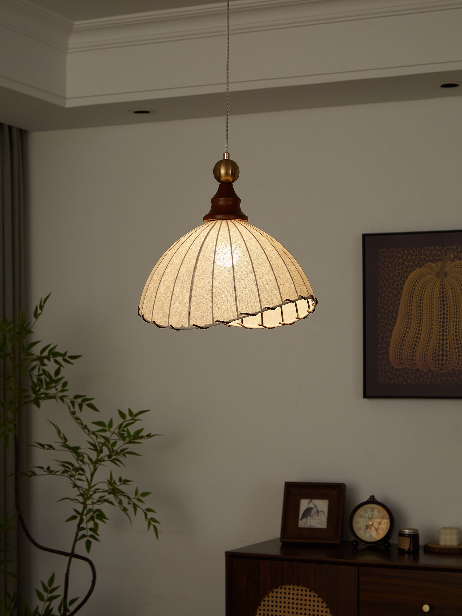 Thalira Wood Fabric Elegant Pendant Light - Letslighting