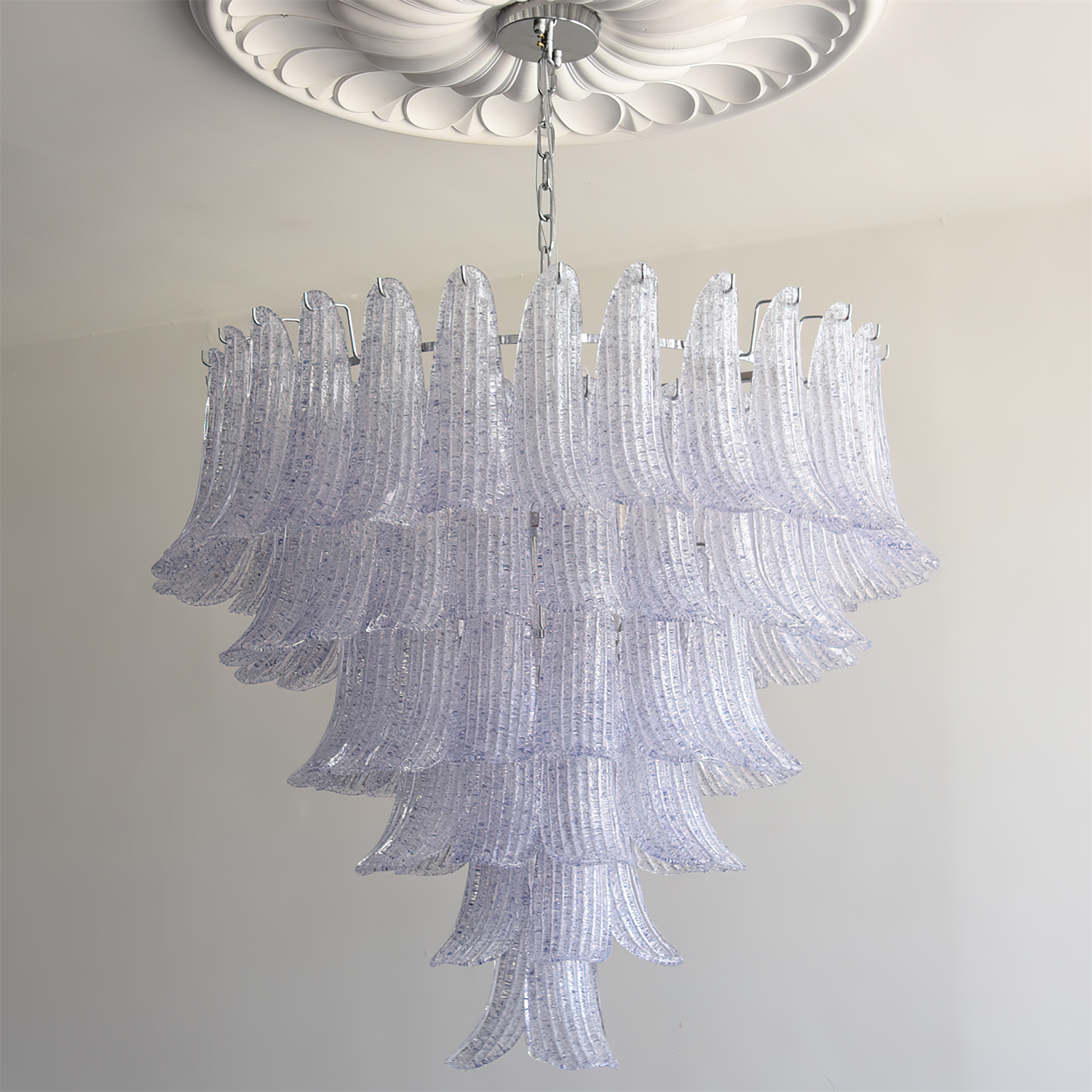 Elena Chandelier Hand-Shaped Glass Petals on Tiered Frame - Letslighting