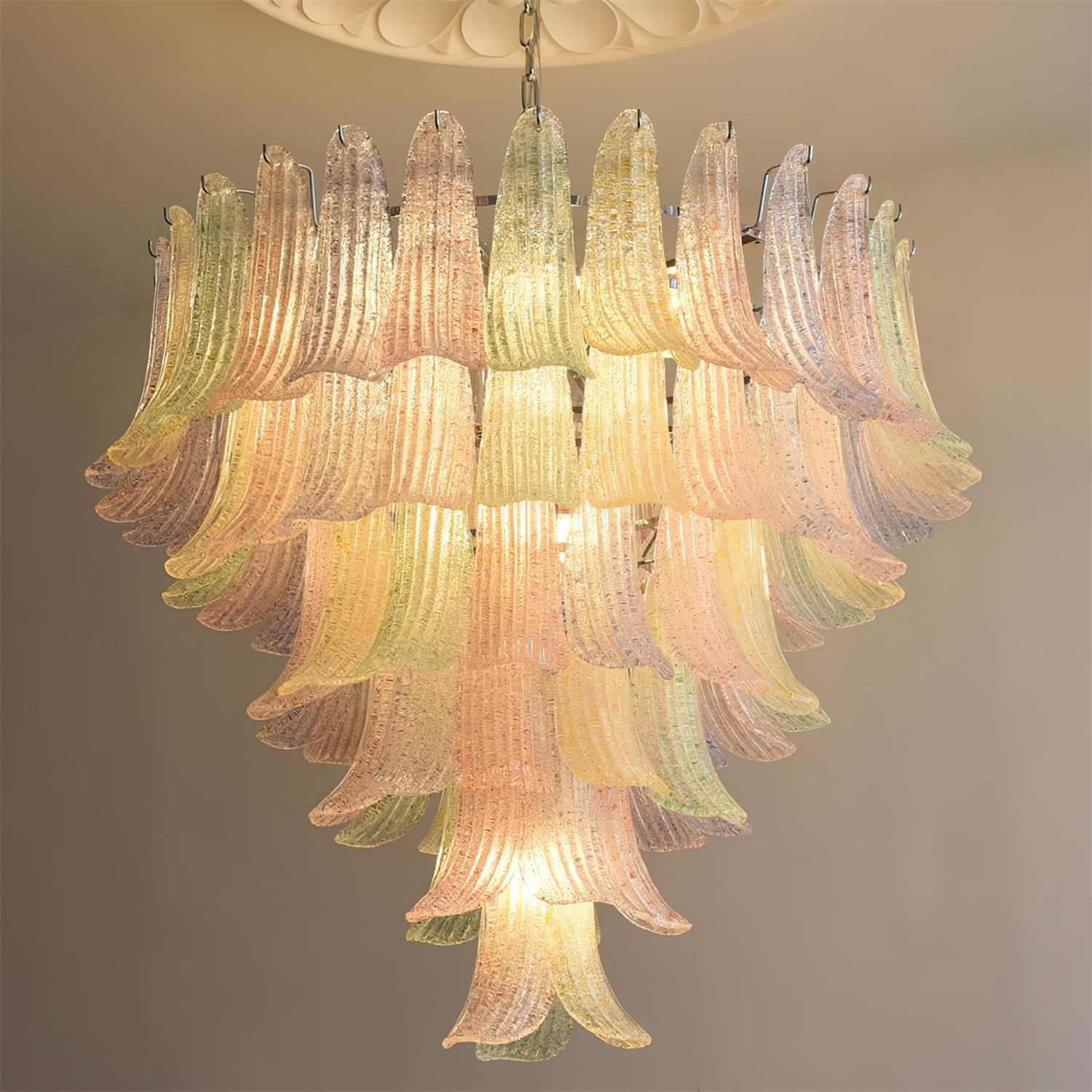 Elena Chandelier Hand-Shaped Glass Petals on Tiered Frame - Letslighting