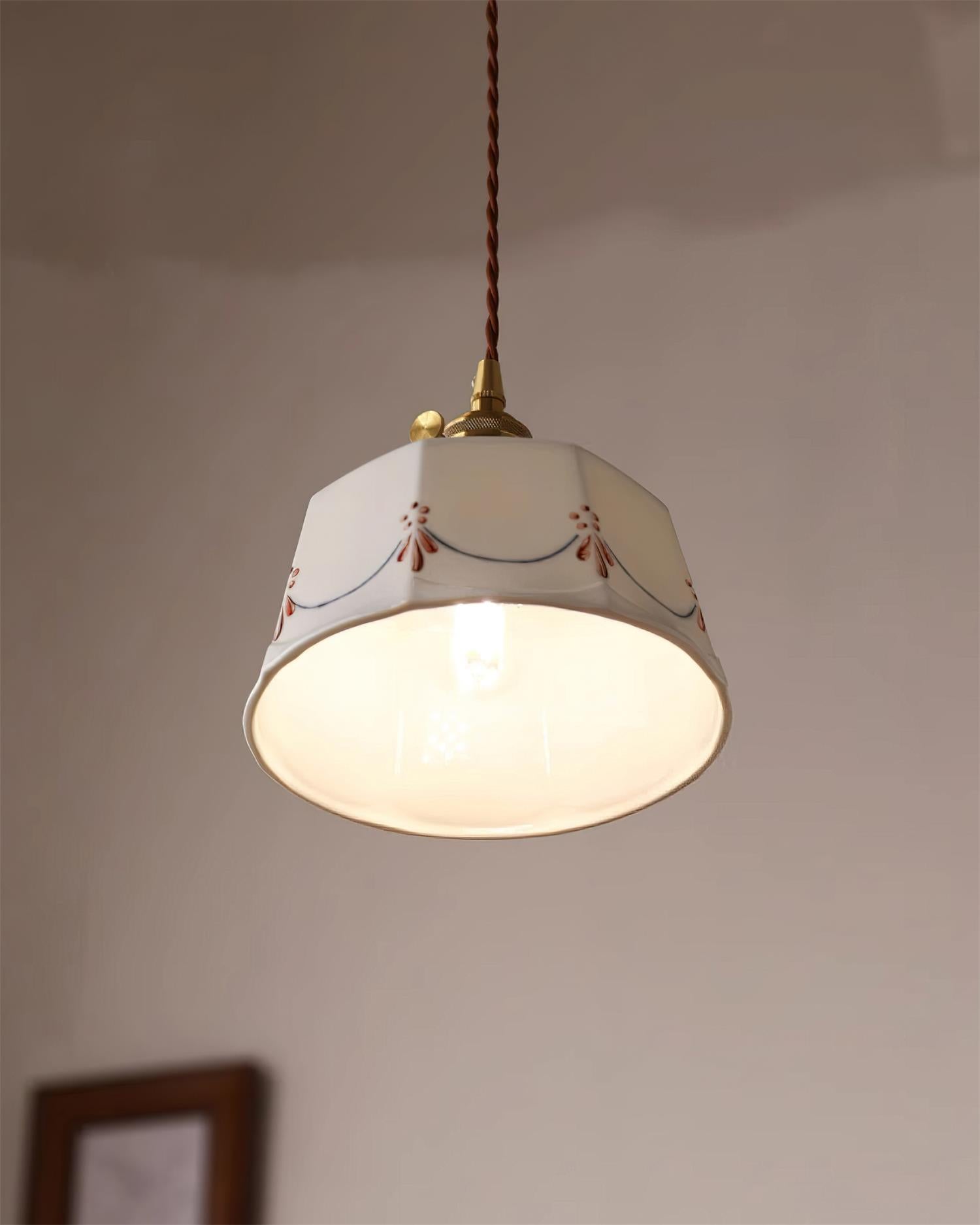 Eliana Pendant Lamp Hand Painted Floral Glass Vintage - Letslighting