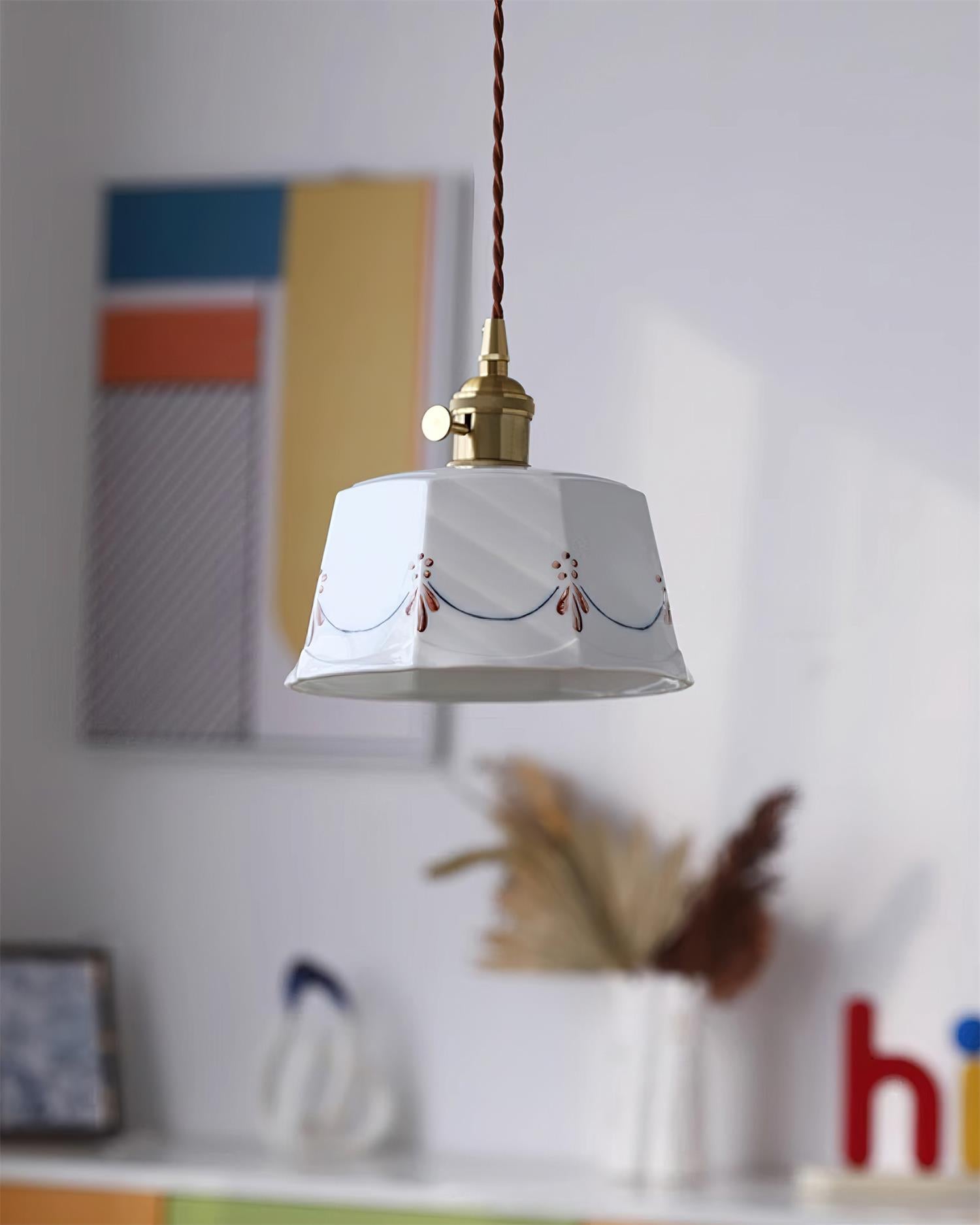 Eliana Pendant Lamp Hand Painted Floral Glass Vintage - Letslighting