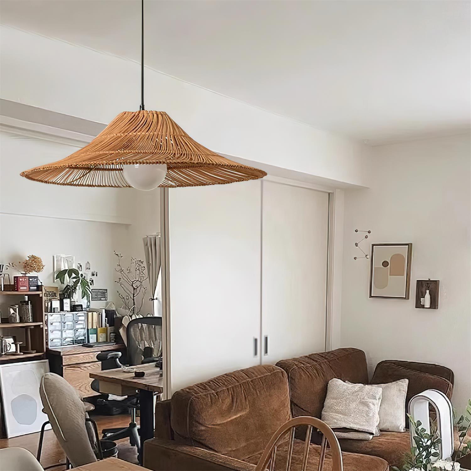 Elisa Pendant Lamp Rattan Conical Organic - Letslighting