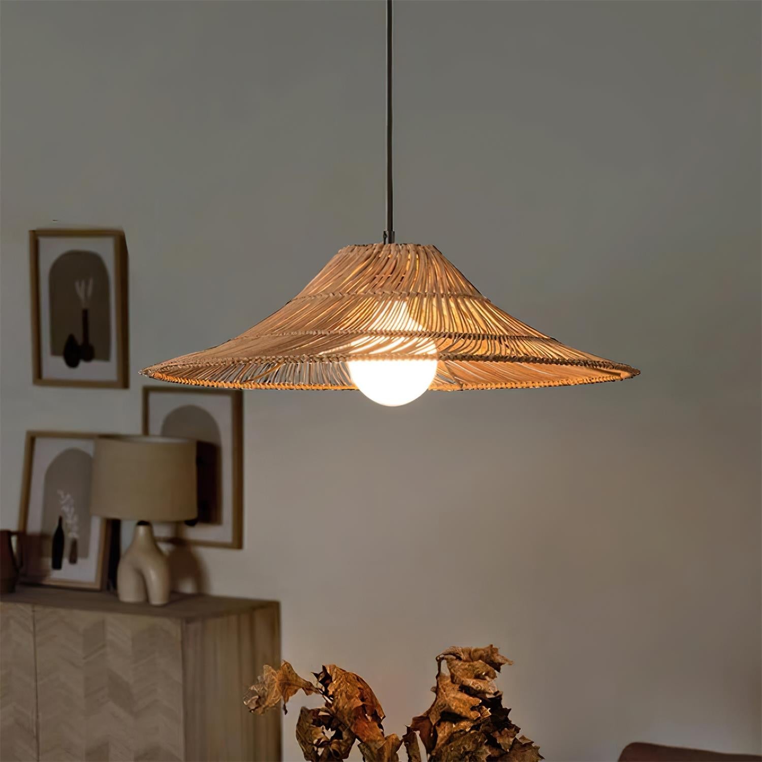 Elisa Pendant Lamp Rattan Conical Organic - Letslighting