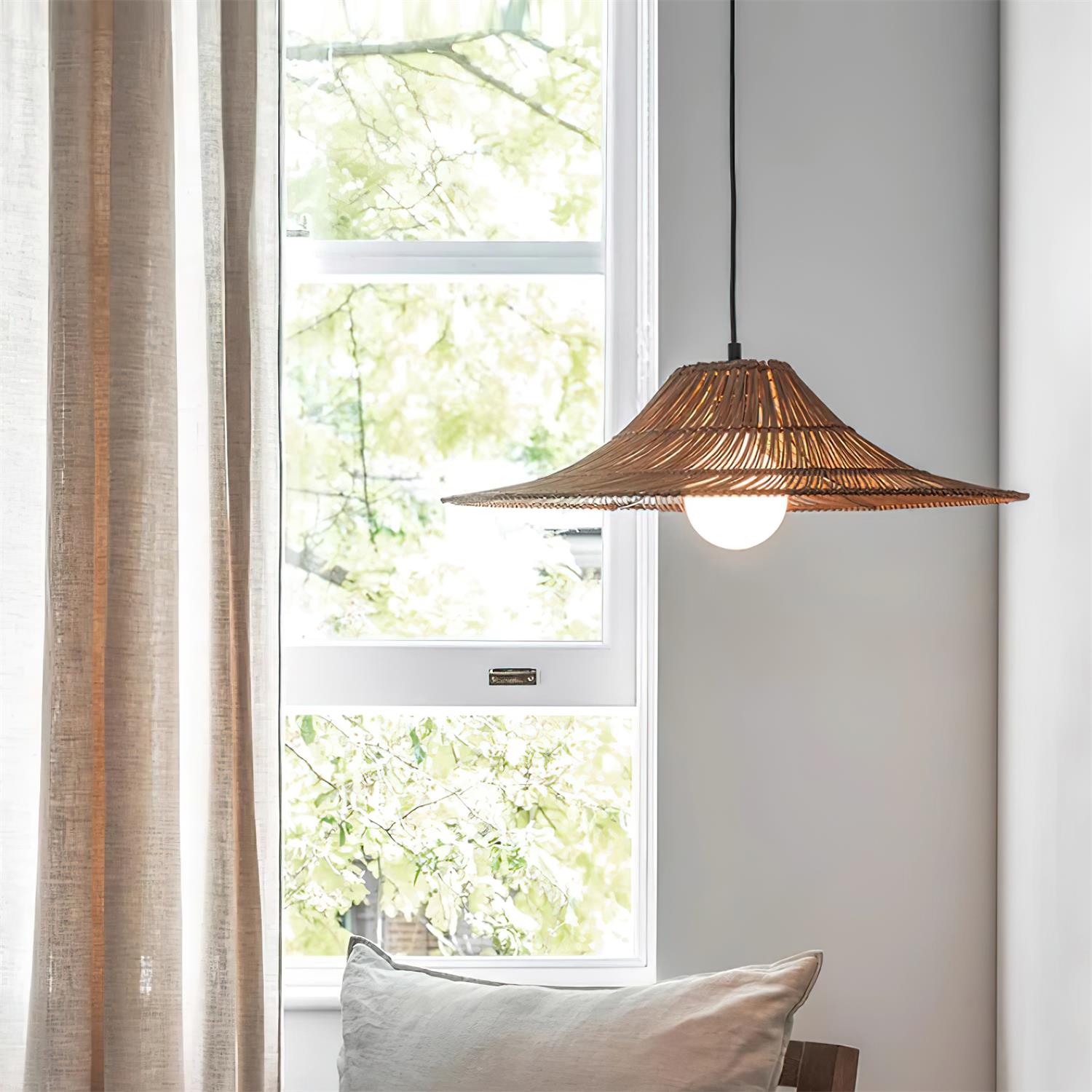 Elisa Pendant Lamp Rattan Conical Organic - Letslighting