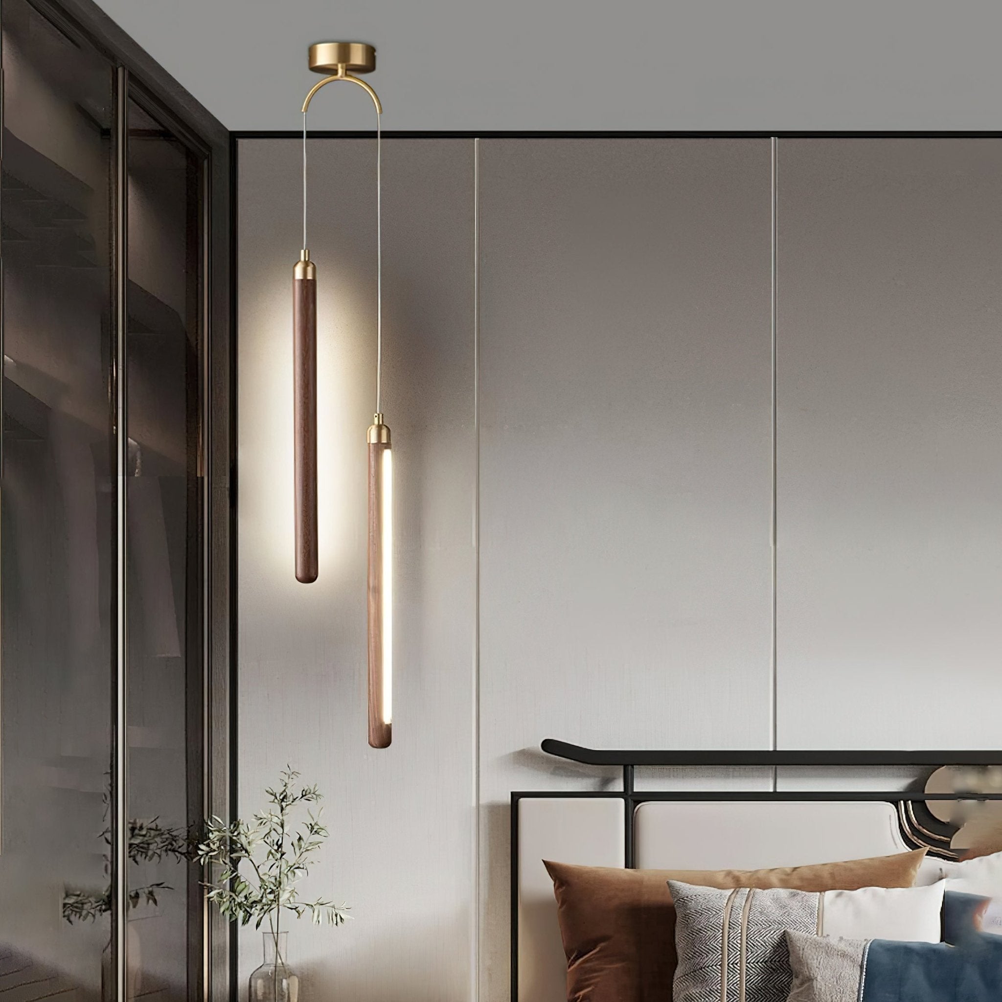 Kyoto Walnut Brass Linear Pendant Light - Letslighting