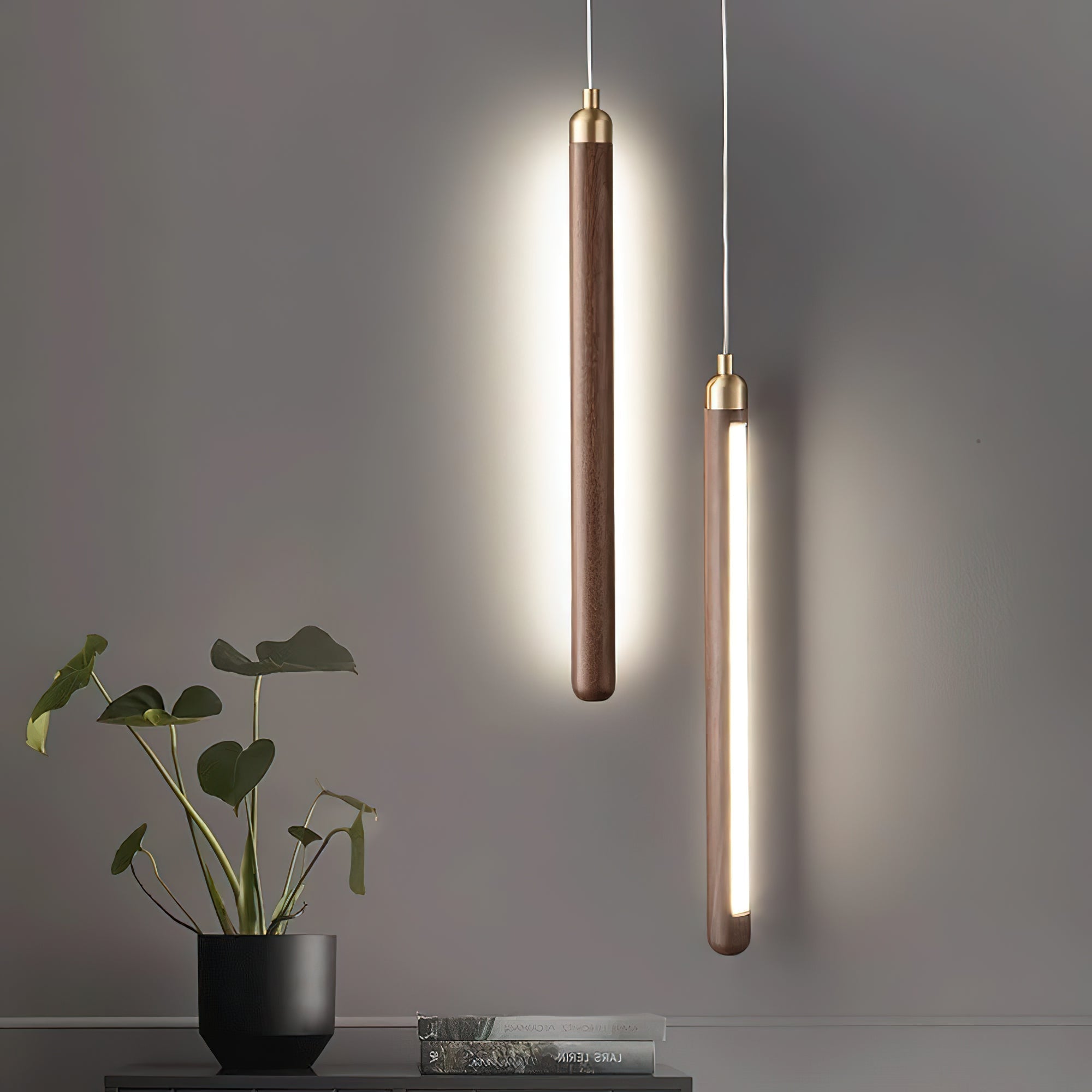 Kyoto Walnut Brass Linear Pendant Light - Letslighting