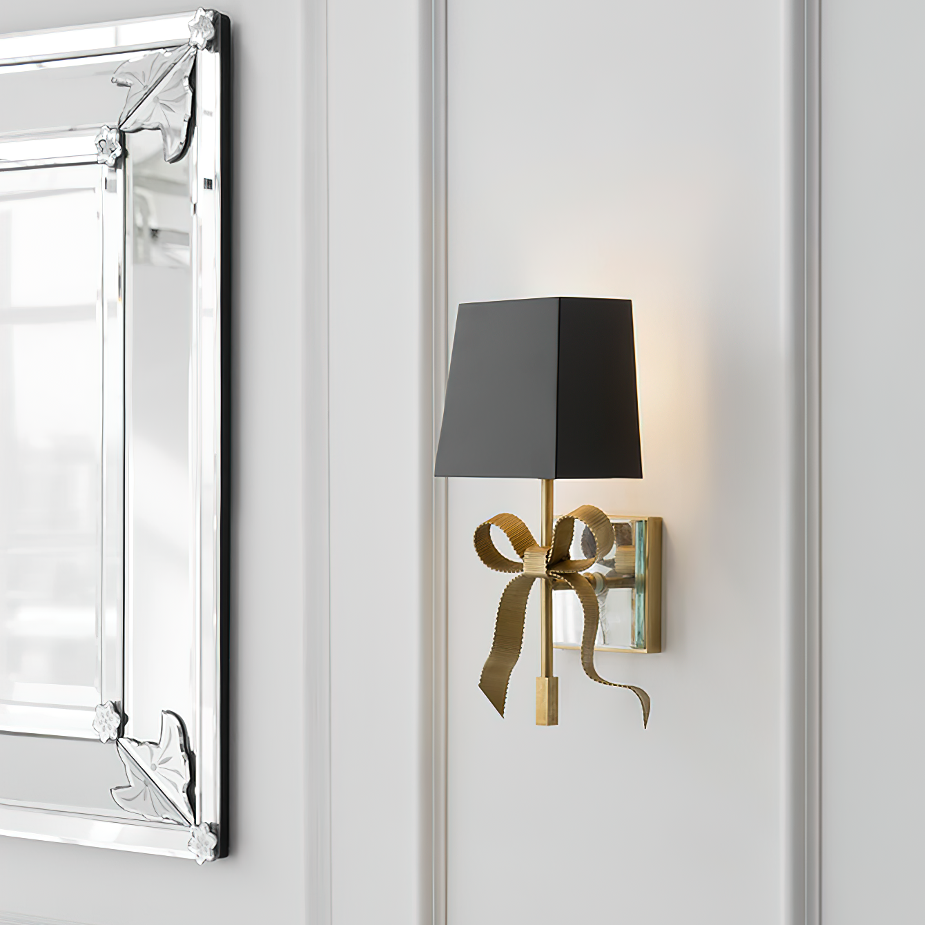 Ribelle Black Shade Wall Sconce with Gold Bow Accent - Letslighting