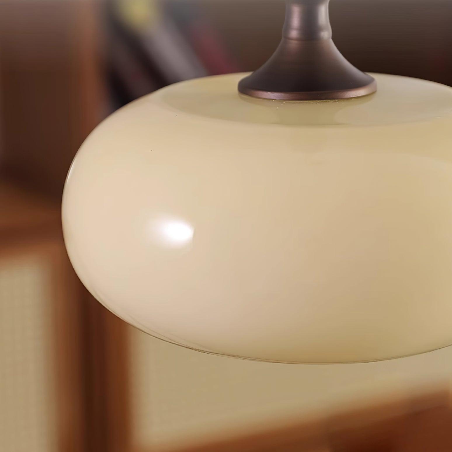 Pendant Lamp White Glass Shade Brown Turned Vintage - Letslighting