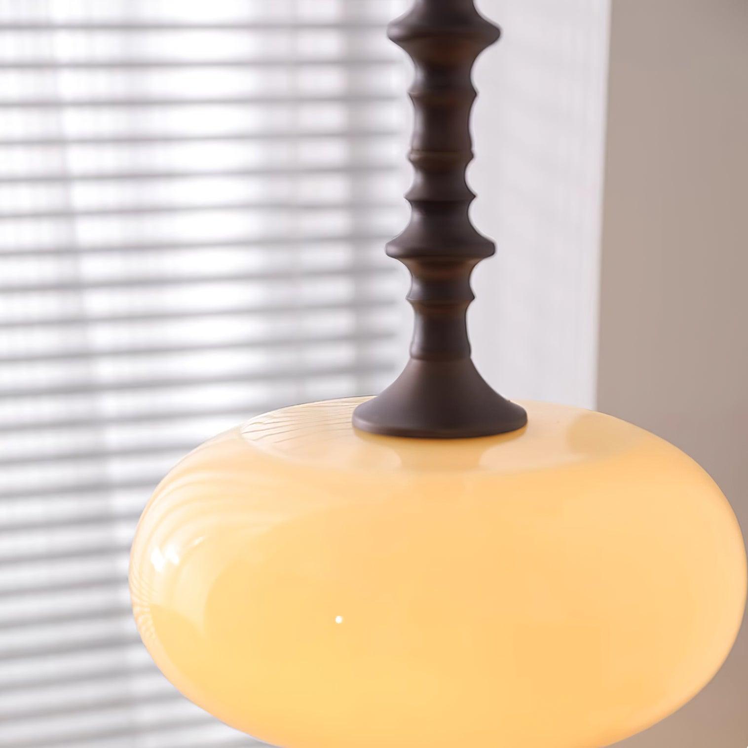 Pendant Lamp White Glass Shade Brown Turned Vintage - Letslighting