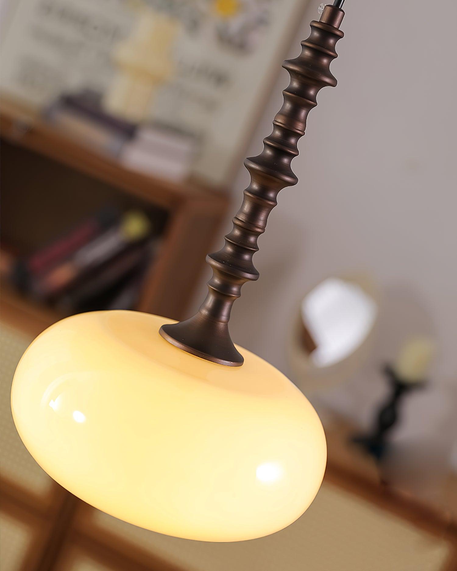 Pendant Lamp White Glass Shade Brown Turned Vintage - Letslighting
