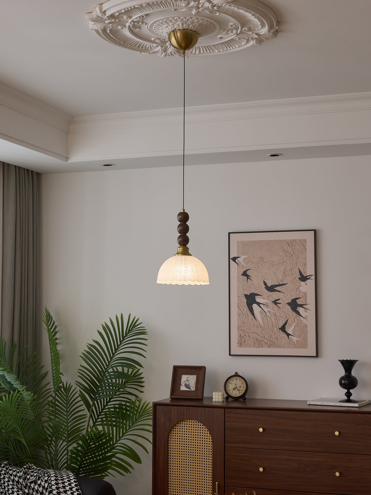 Avshaara Traditional Elegance Vintage Fabric Wood Pendant Light - Letslighting