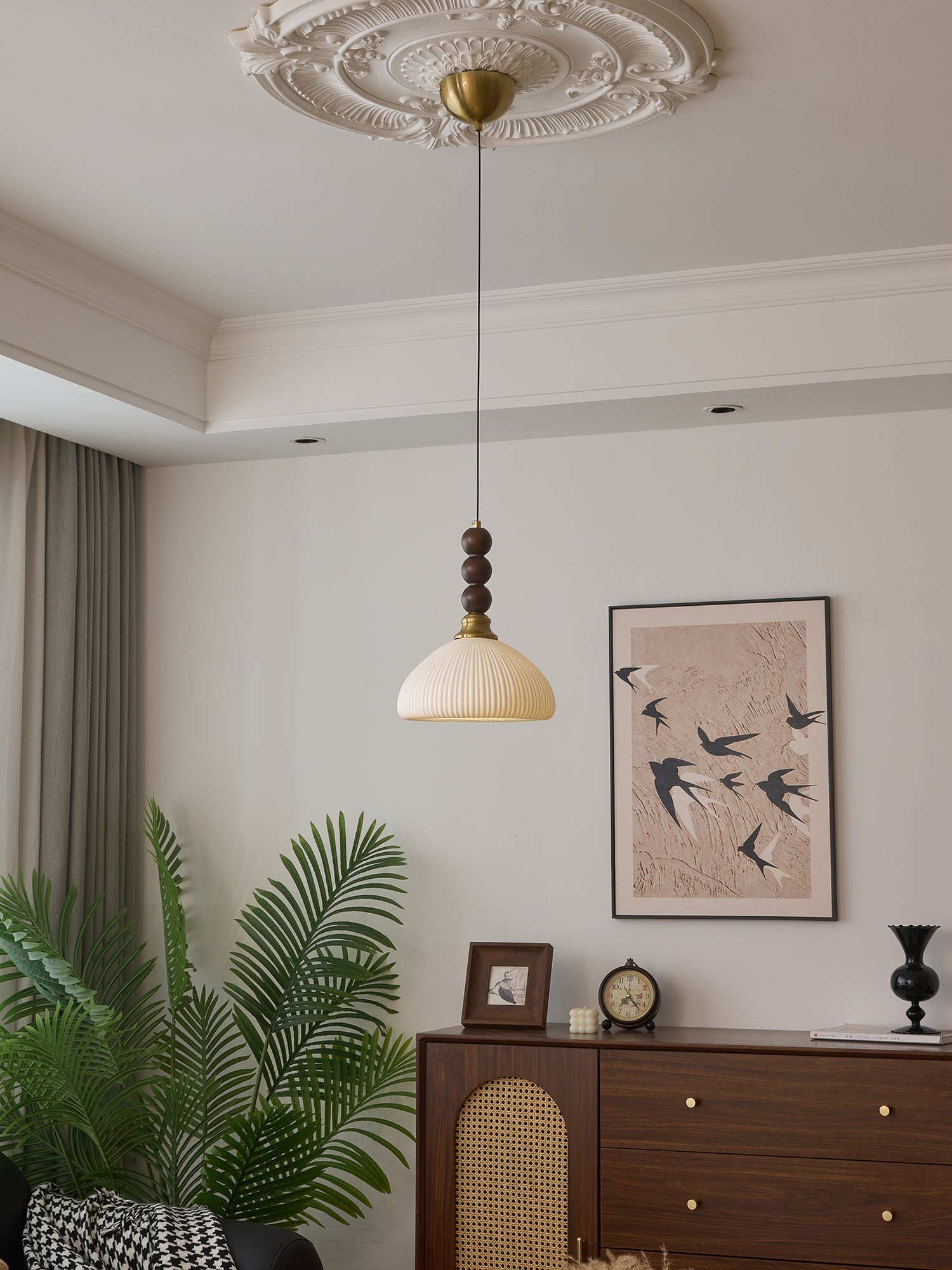Avshaara Traditional Elegance Vintage Fabric Wood Pendant Light - Letslighting