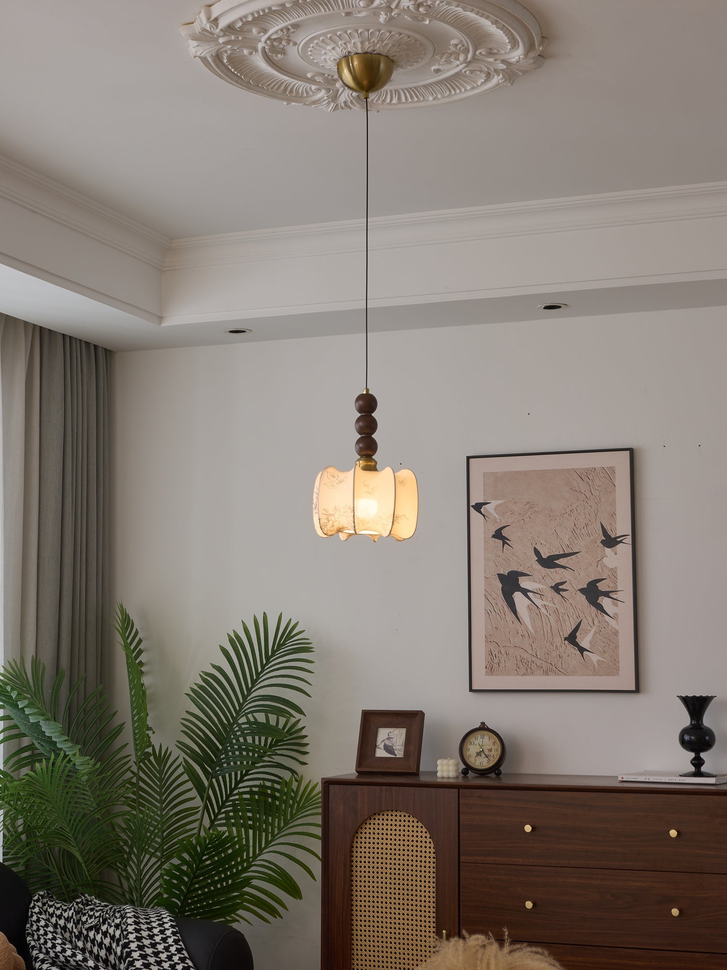 Avshaara Traditional Elegance Vintage Fabric Wood Pendant Light - Letslighting