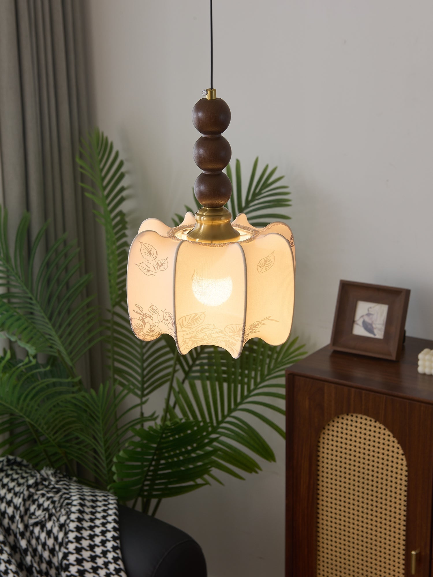 Avshaara Traditional Elegance Vintage Fabric Wood Pendant Light - Letslighting