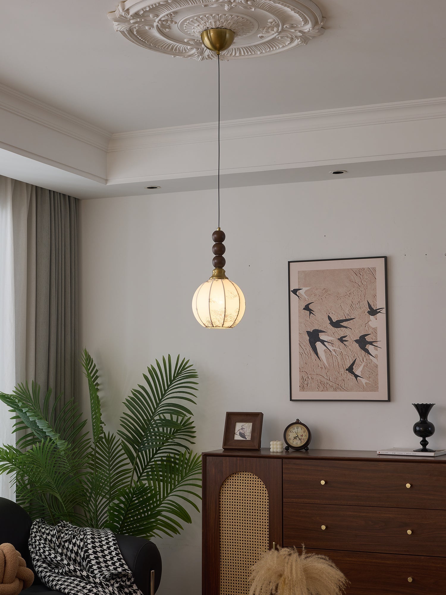 Avshaara Traditional Elegance Vintage Fabric Wood Pendant Light - Letslighting