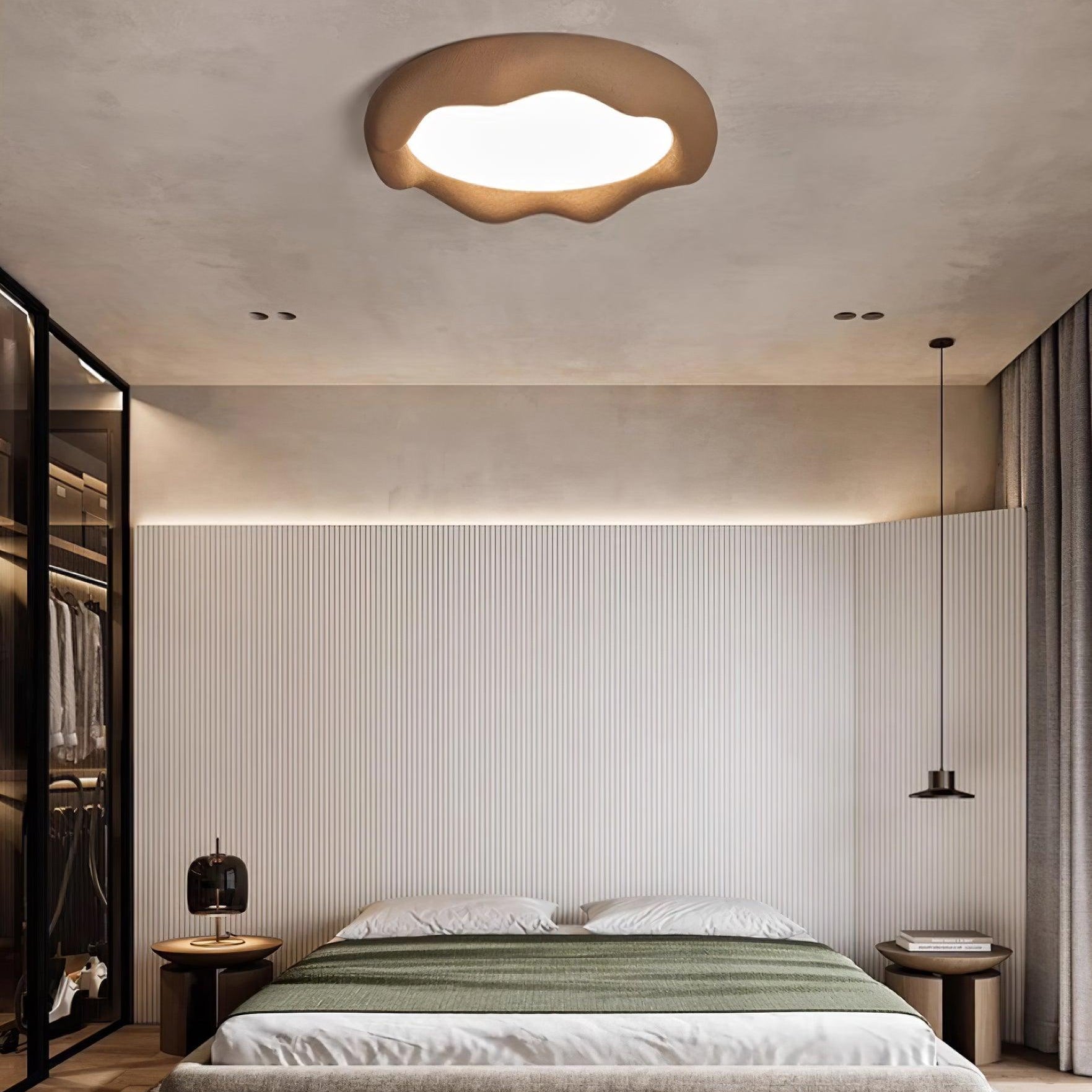 Ceiling Light Organic Resin and Fiberglass Fixture in Beige - Letslighting