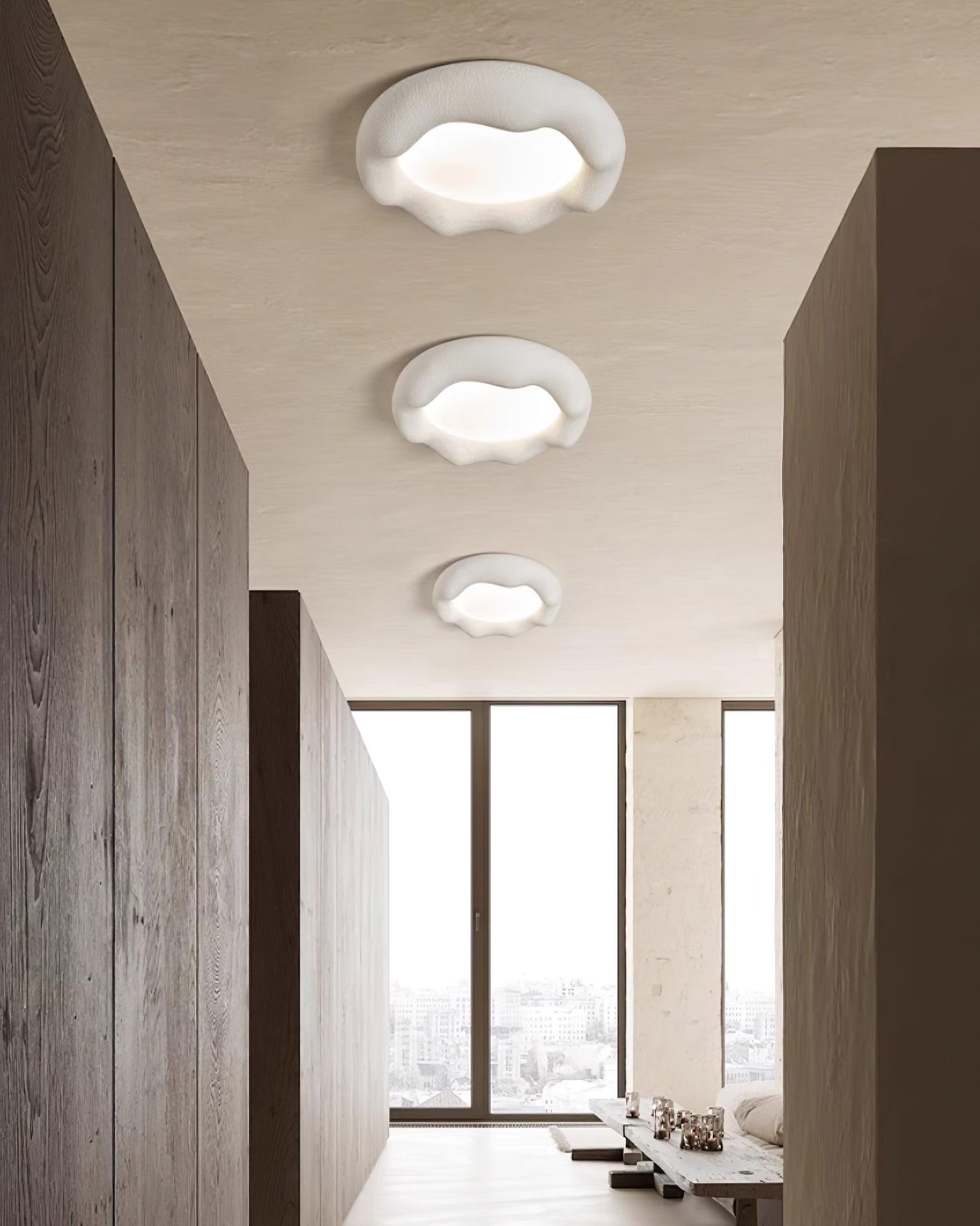 Ceiling Light Organic Resin and Fiberglass Fixture in Beige - Letslighting