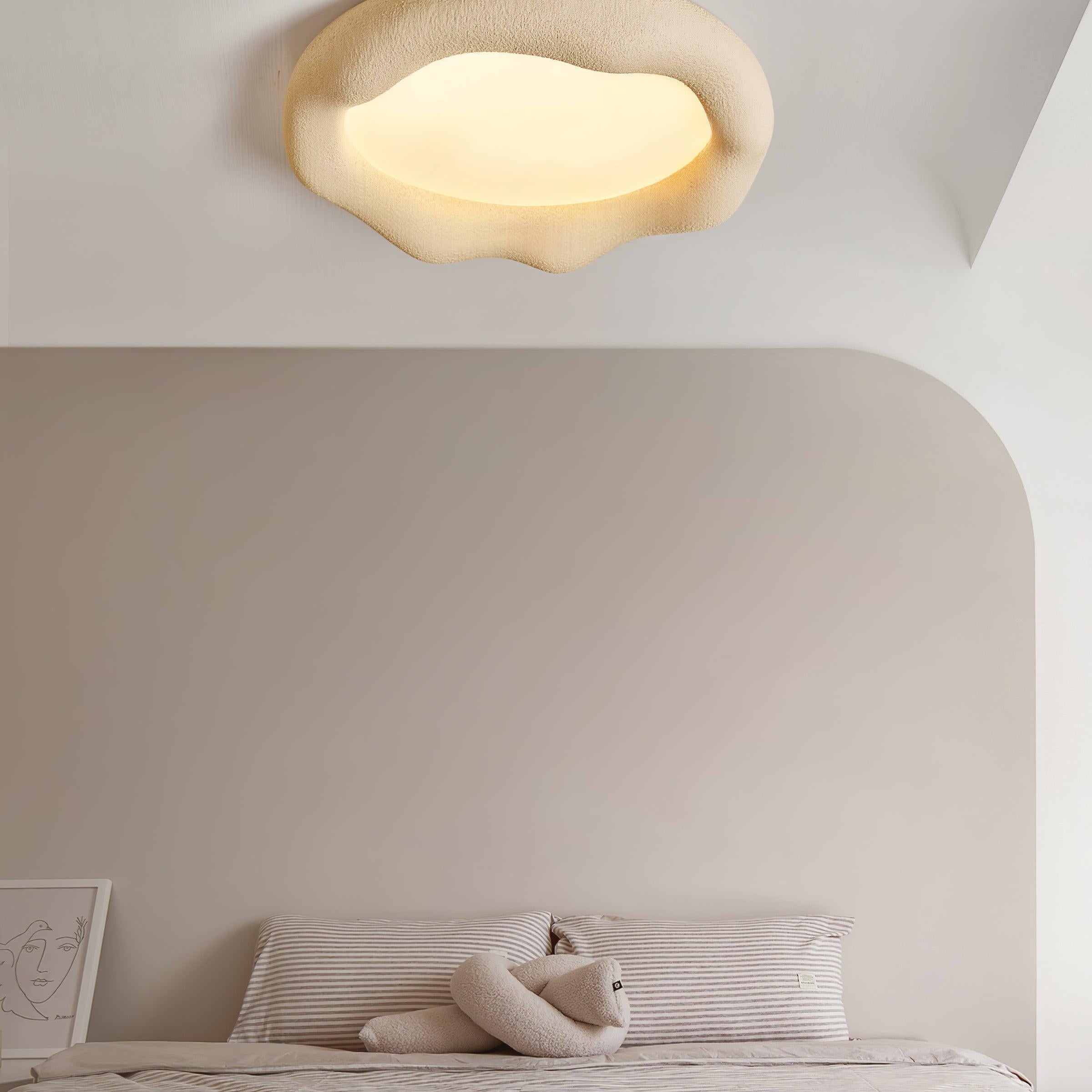Ceiling Light Organic Resin and Fiberglass Fixture in Beige - Letslighting