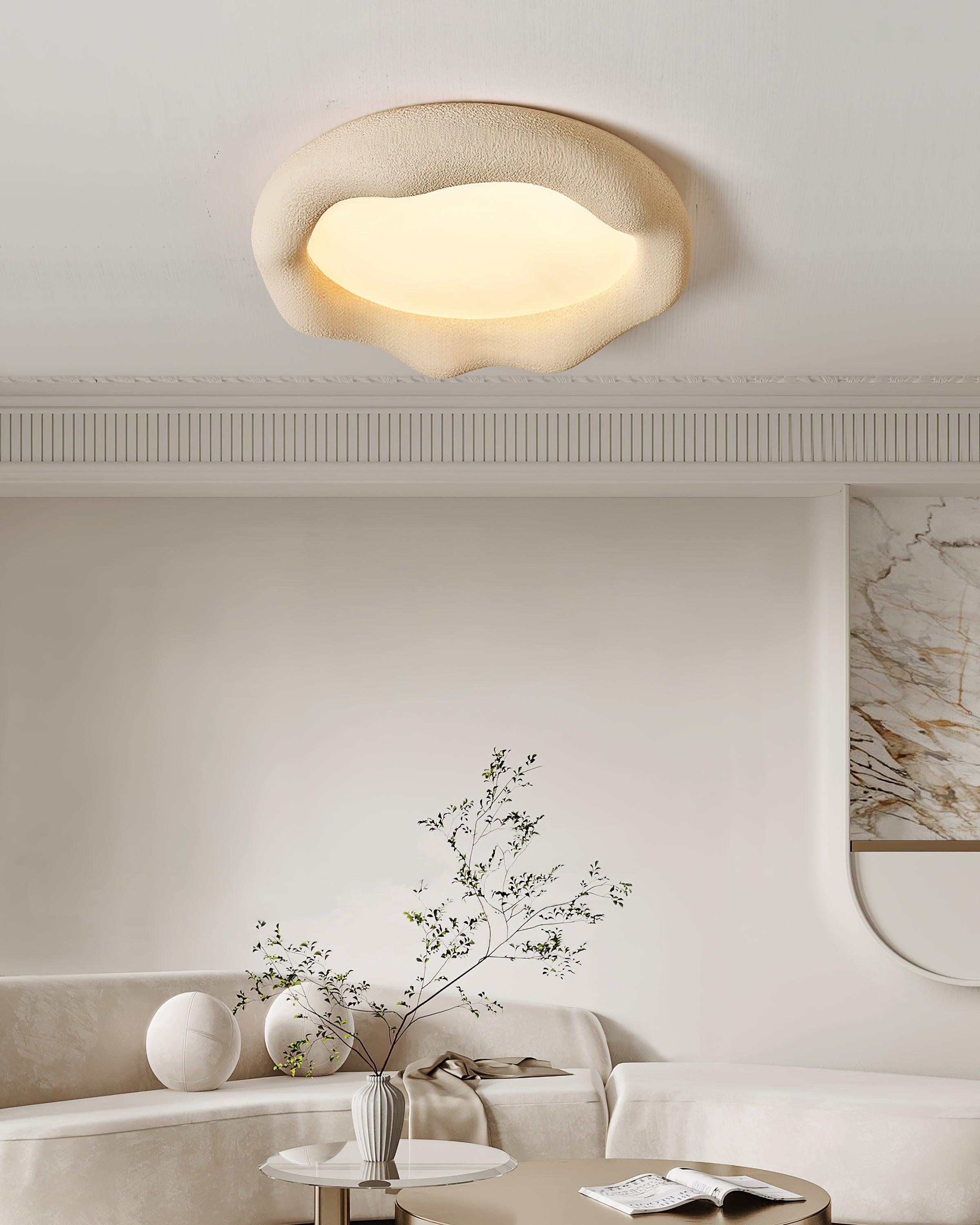 Ceiling Light Organic Resin and Fiberglass Fixture in Beige - Letslighting
