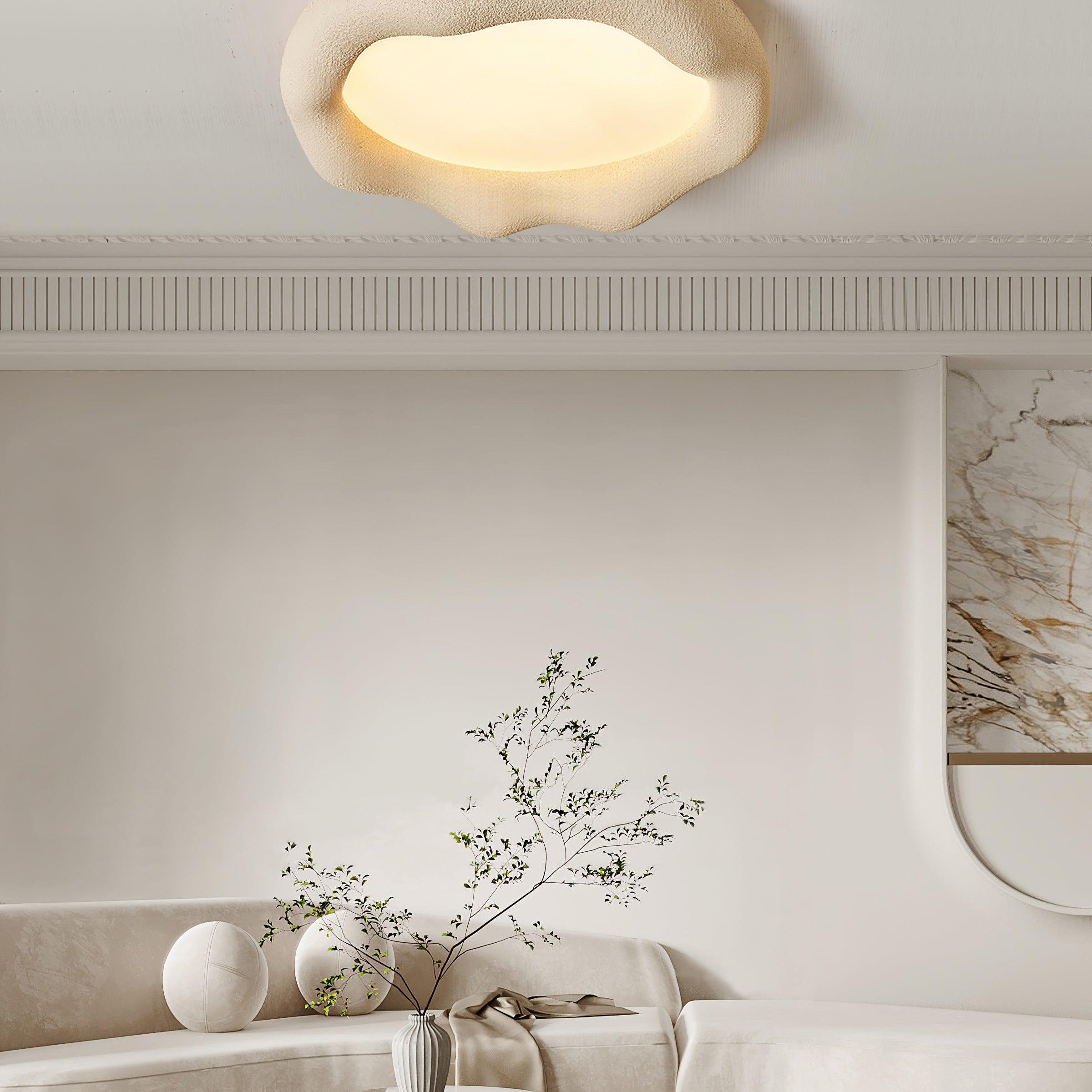 Ceiling Light Organic Resin and Fiberglass Fixture in Beige - Letslighting
